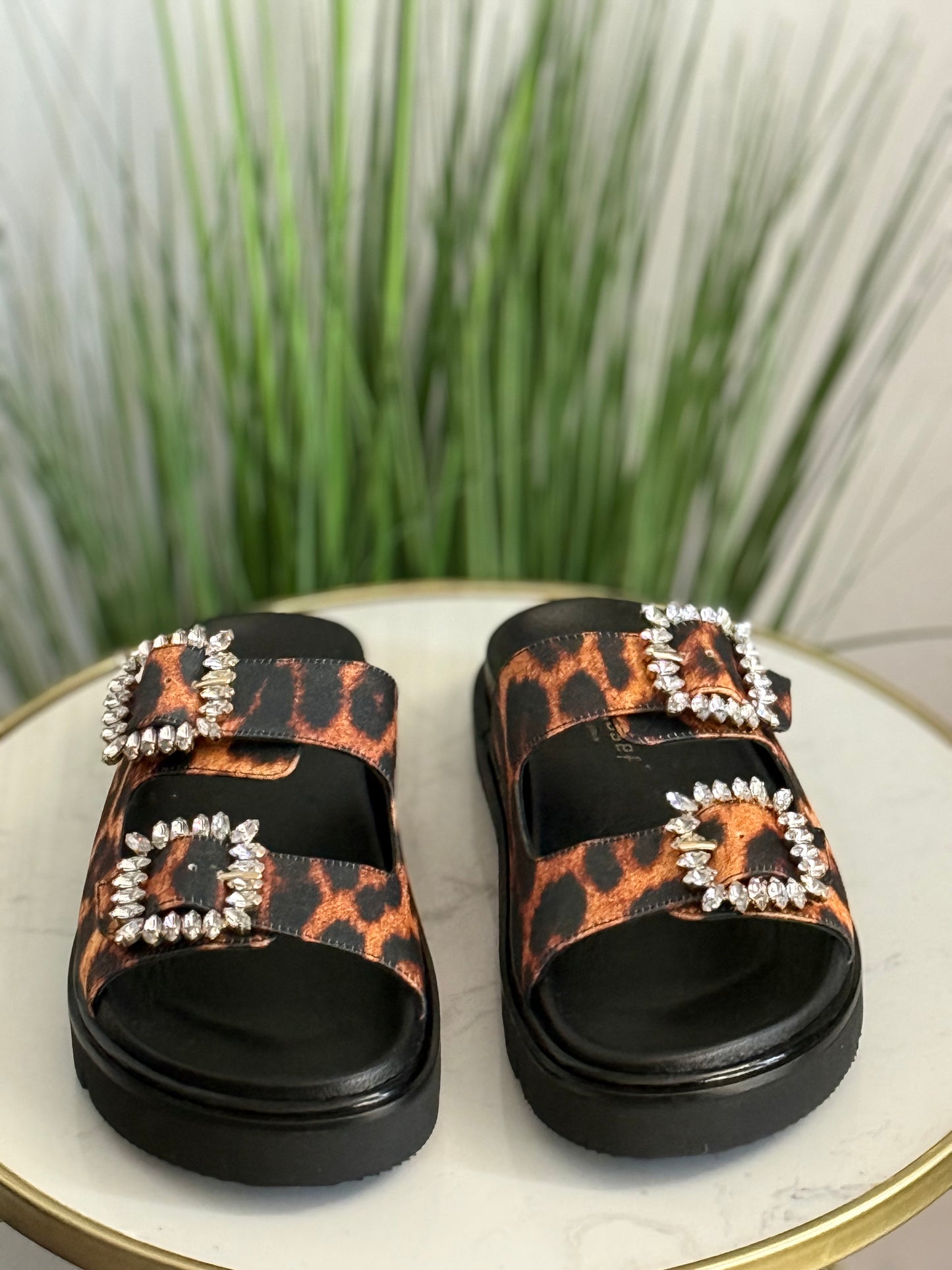 #242 Leopard Double Buckle Sandals
