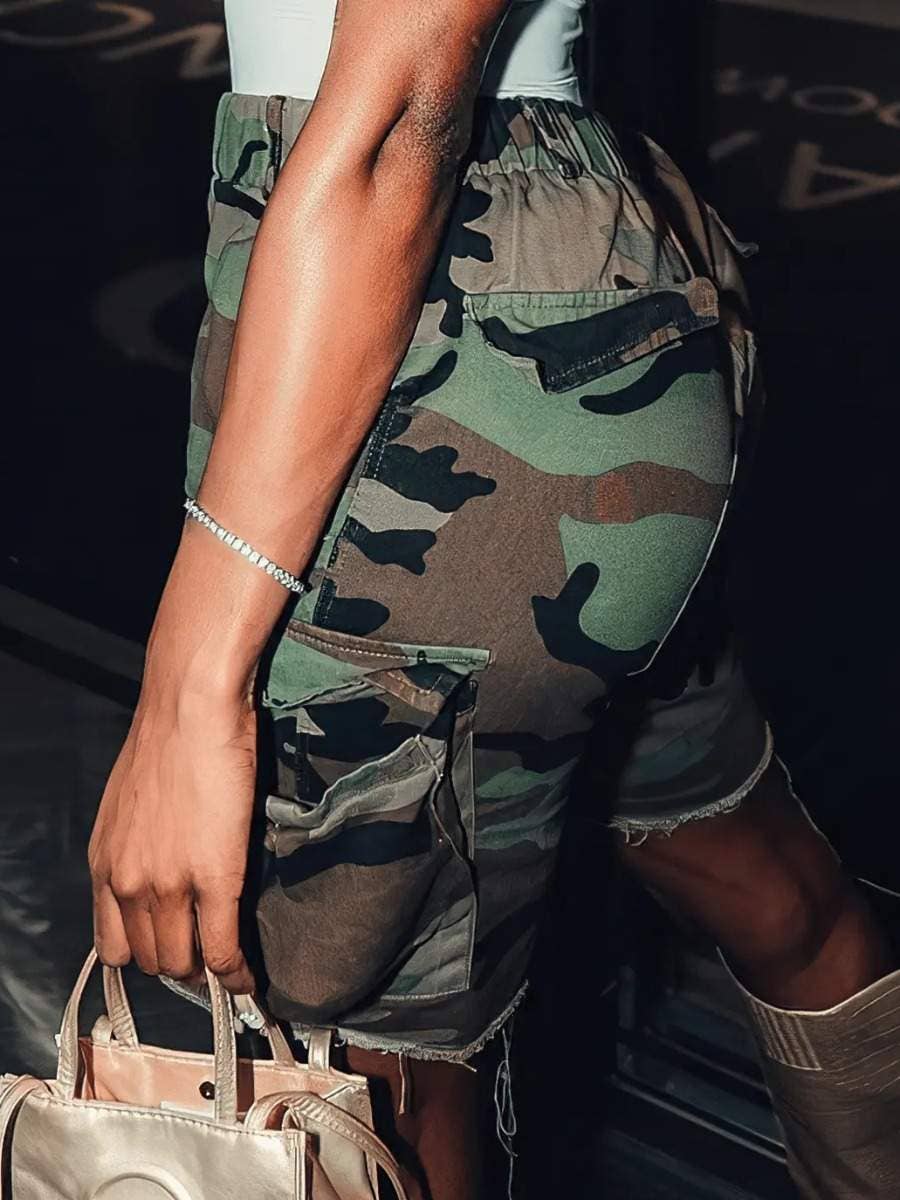 Camo Raw Edge Cargo Shorts