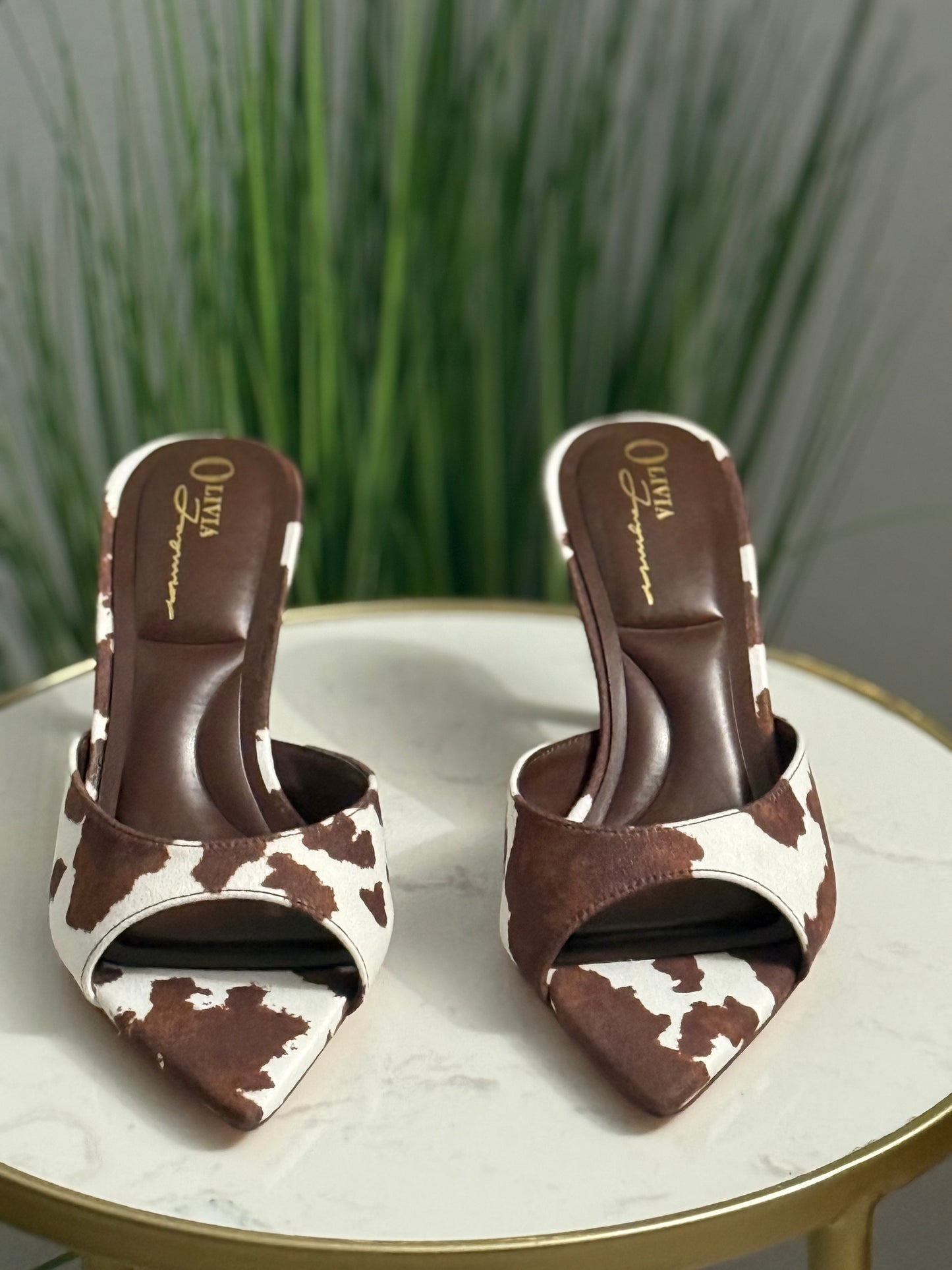 #277 Ensley Cow Print Heels