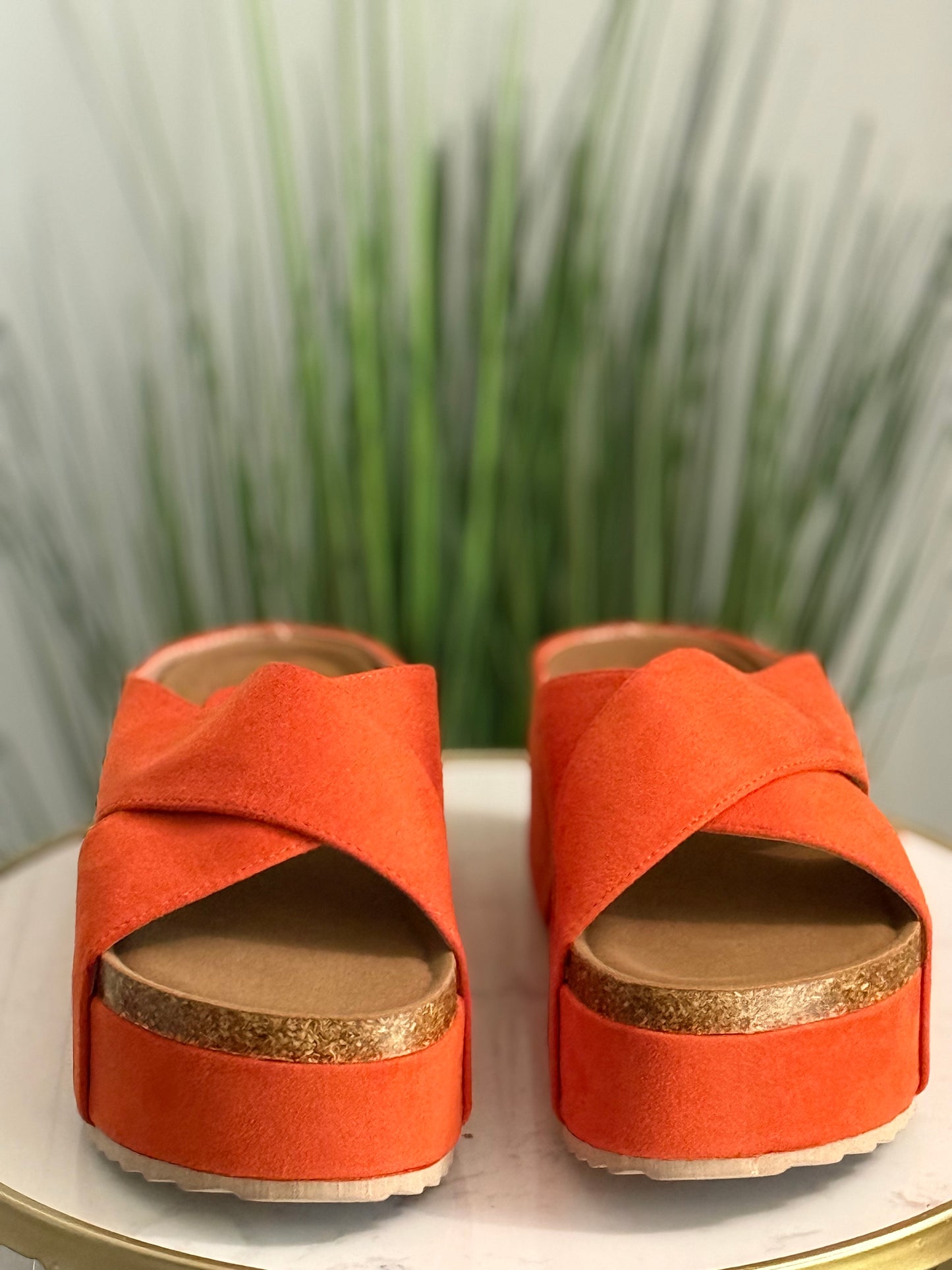 #253 Nina crisscross platform sandals (runs wide, order down)