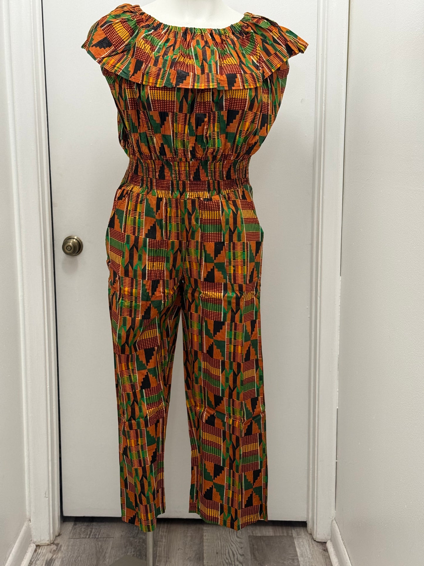 #19 Orange Kente Jumpsuit