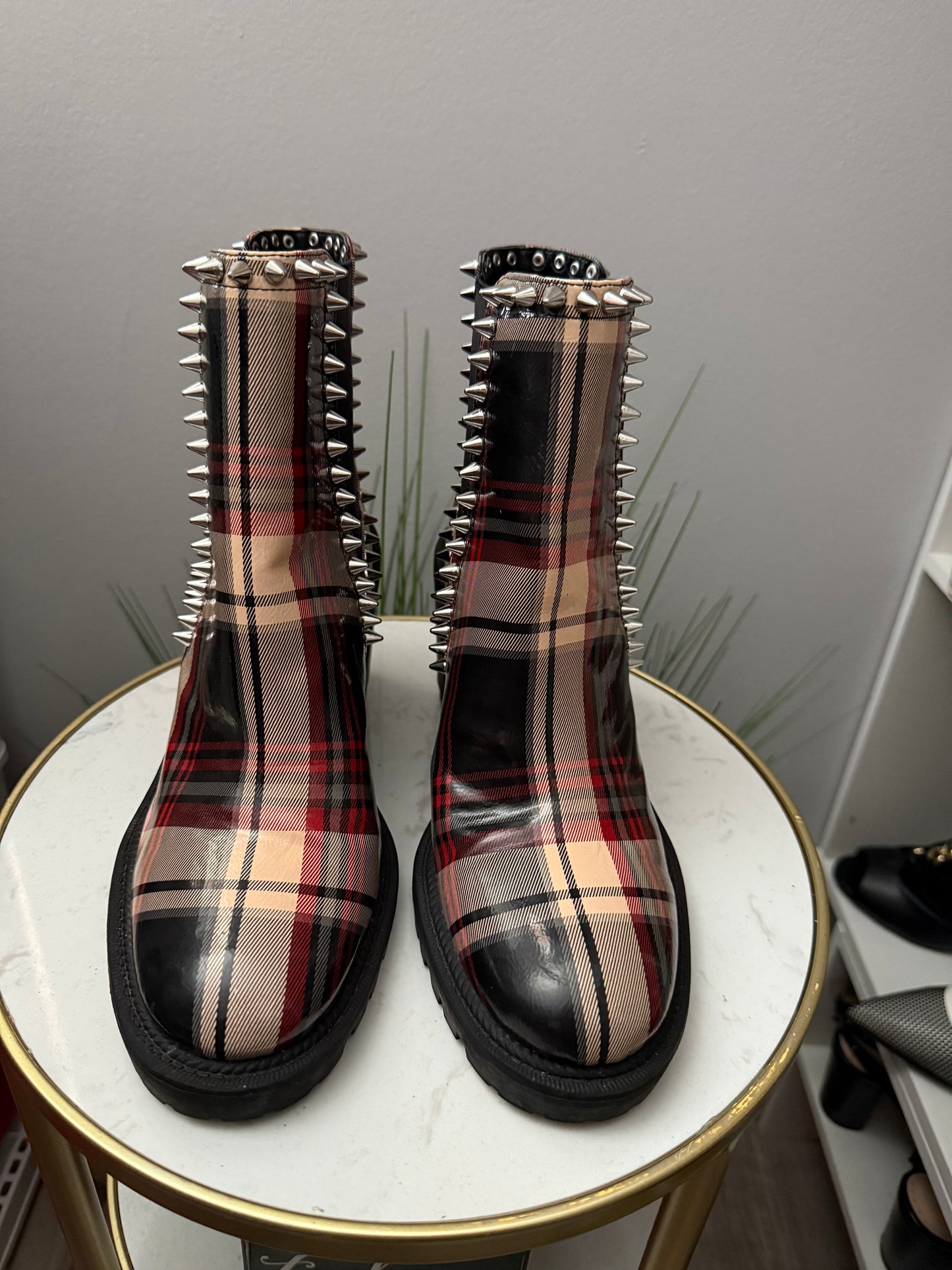 #175 Plaid Spike Boots