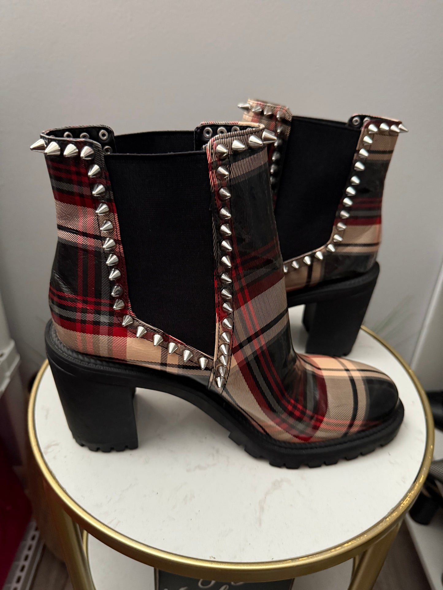 #175 Plaid Spike Boots