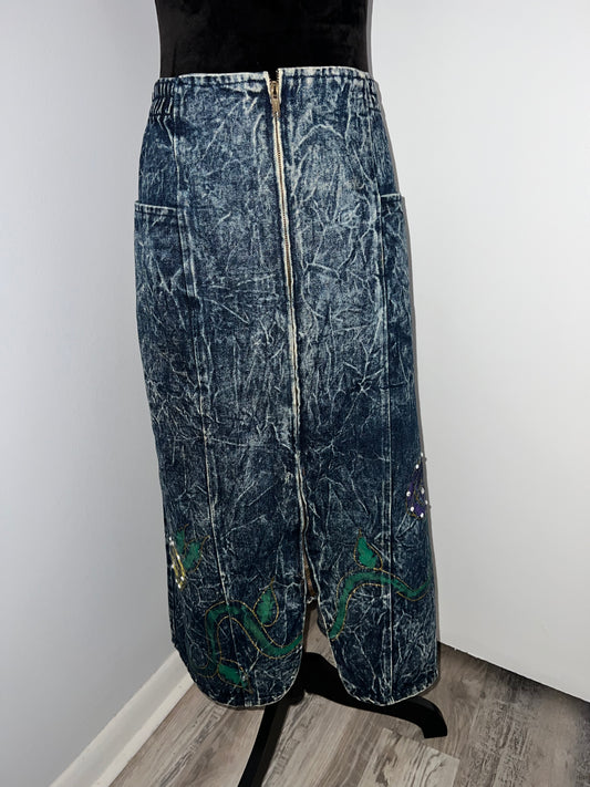 #90 VTG Handpainted Denim Skirt