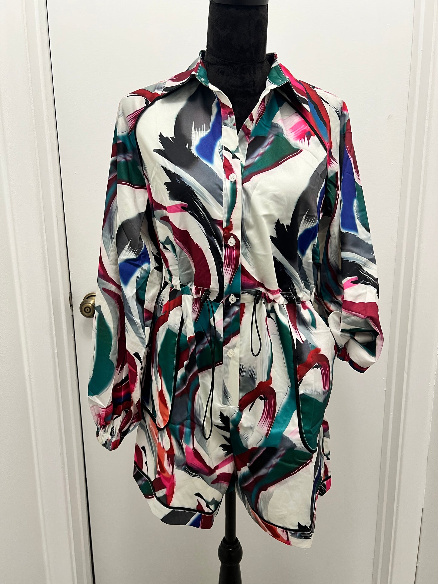 PIPING POCKET LONG SLEEVE ROMPER