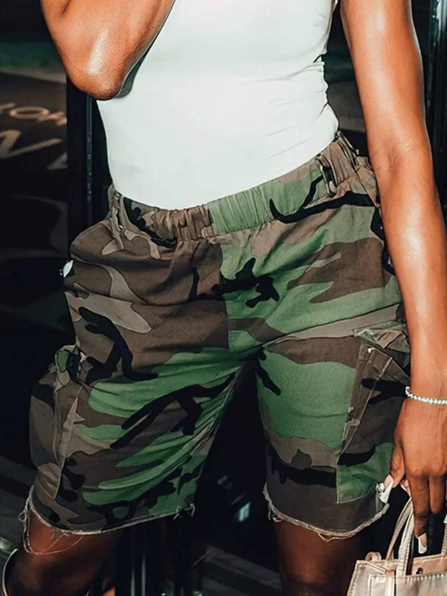 Camo Raw Edge Cargo Shorts