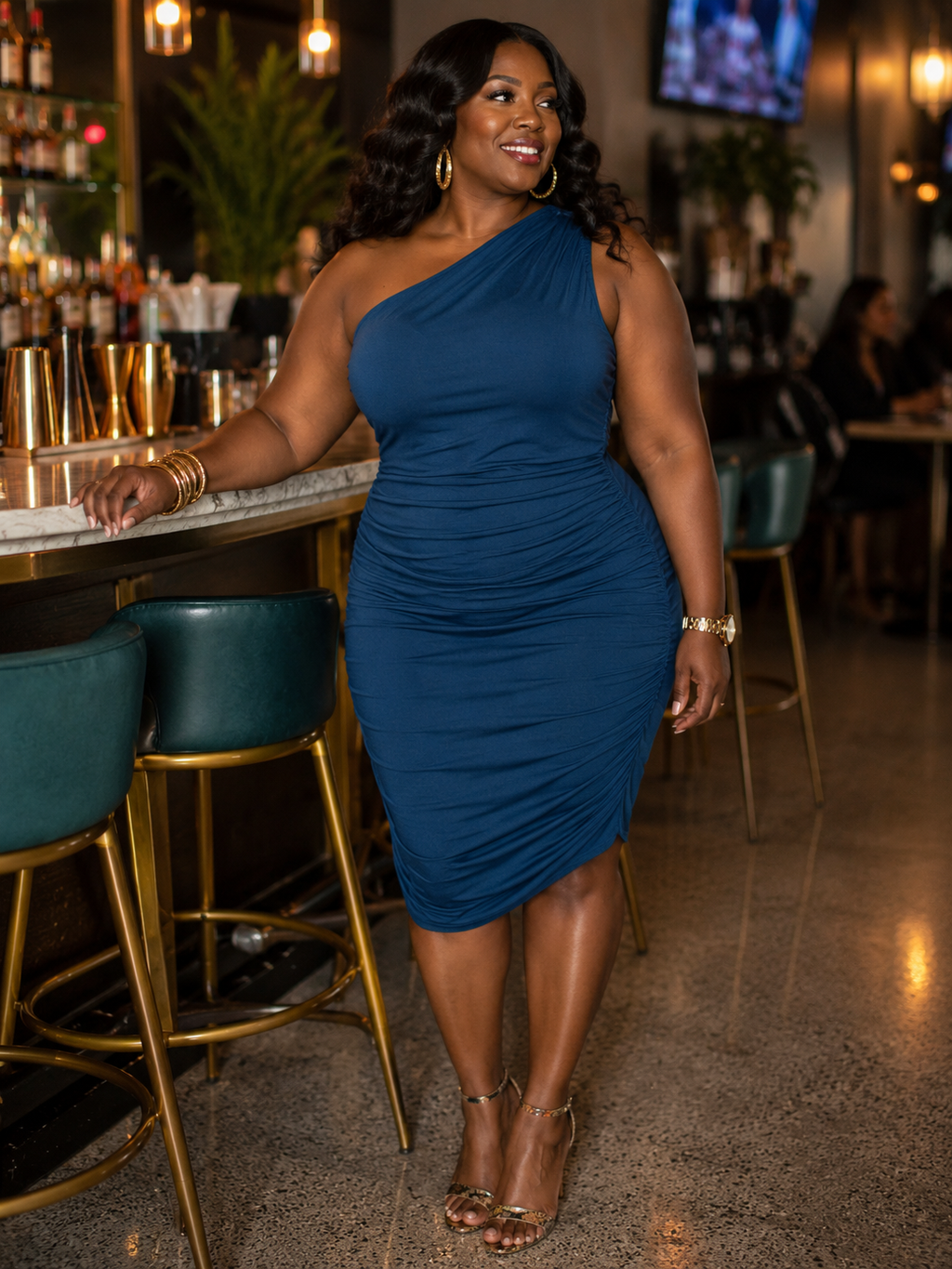 #150 One-Shoulder Ruched Bodycon Dress