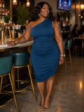 #150 One-Shoulder Ruched Bodycon Dress