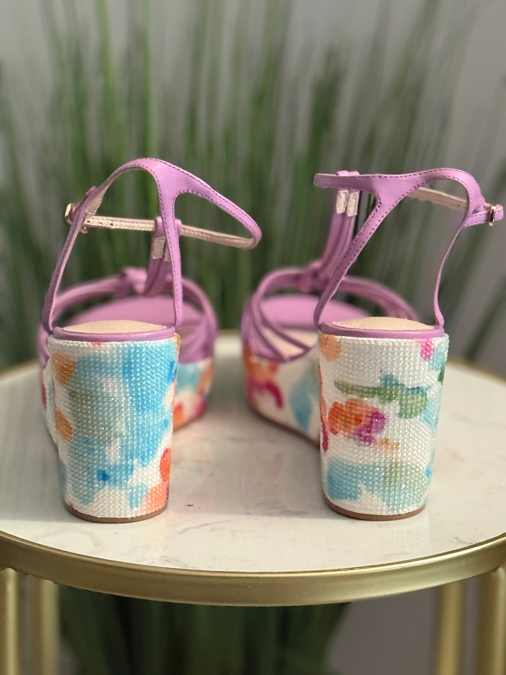 Sequin Floral Platform Wedge Sandals | Sz 9| #202