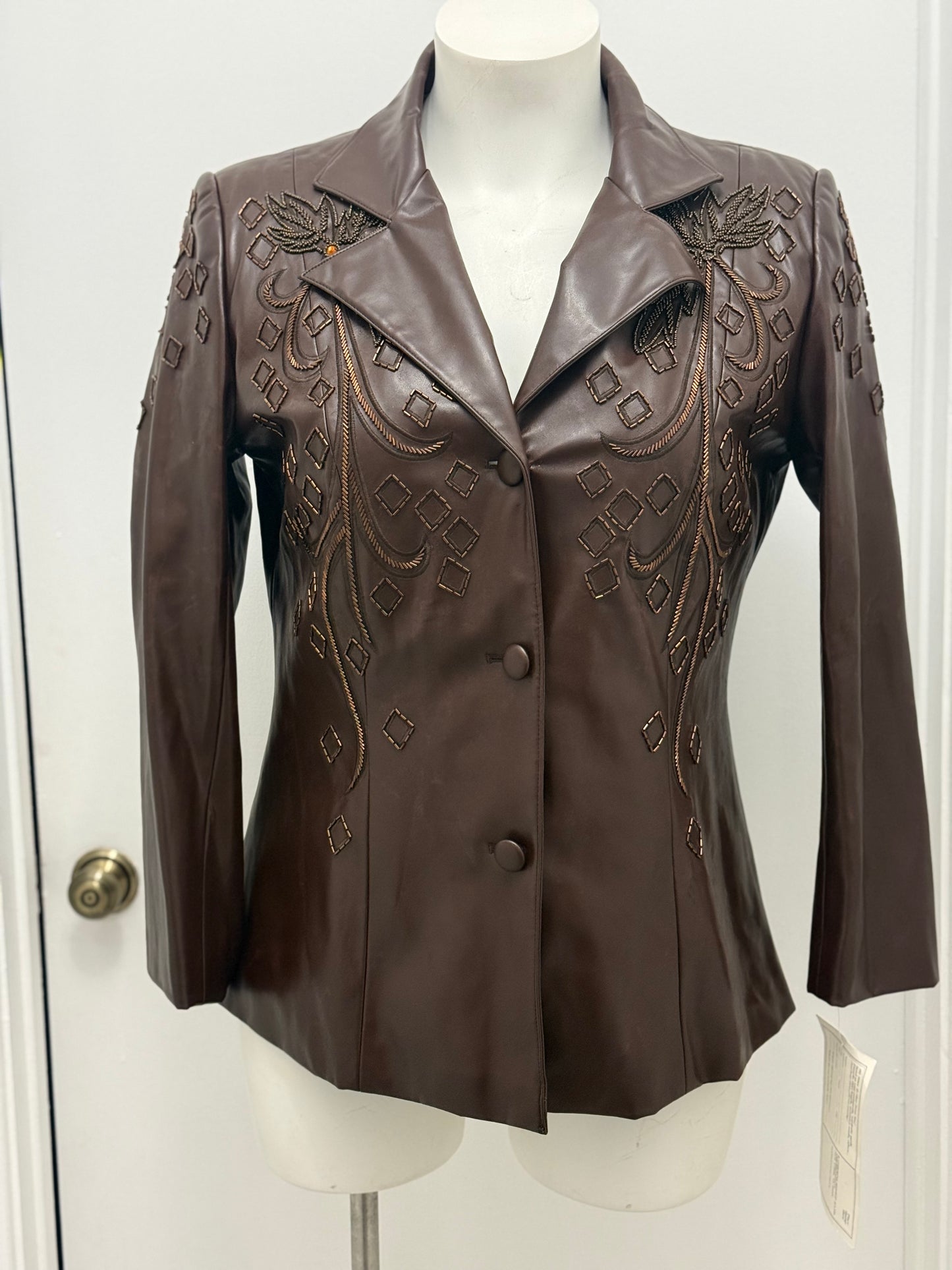 #125 Beaded Faux Leather Jacker