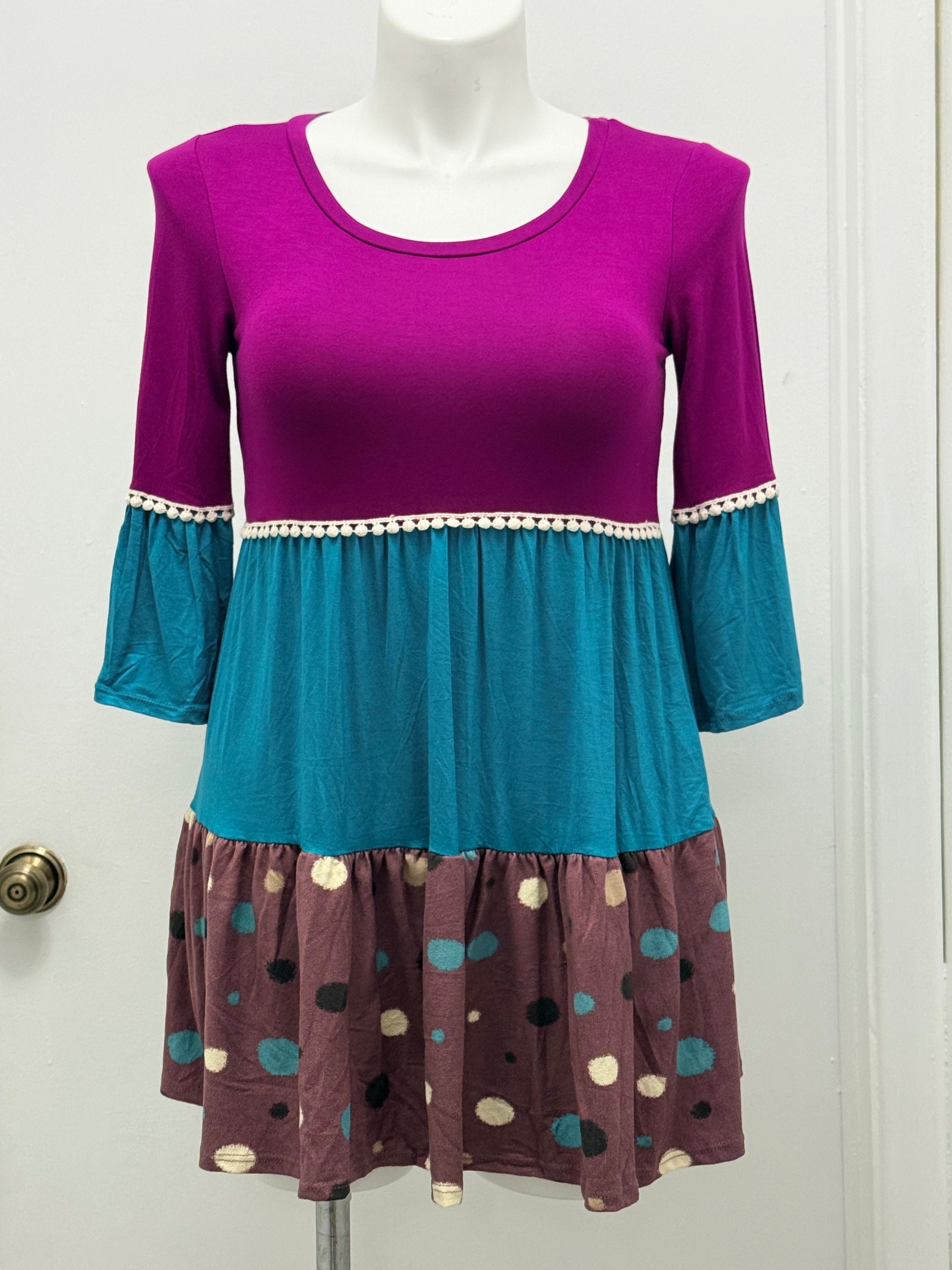 Color Block Boho Chic Tiered Tunic Top #144