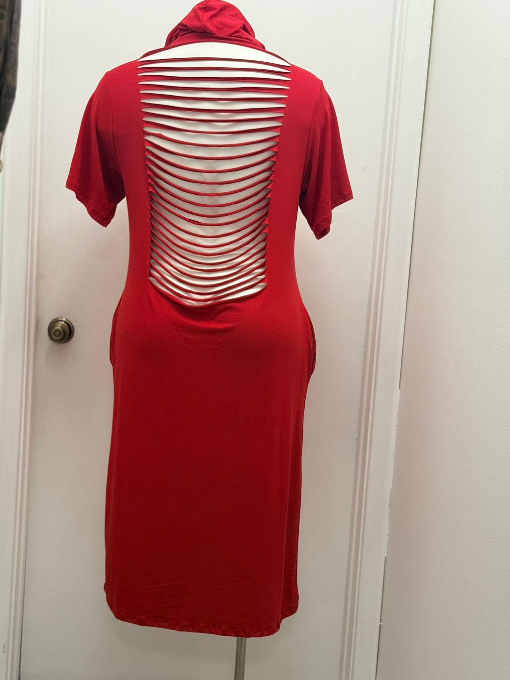 Sexy Red Hooded Distressed Back Dress #52
