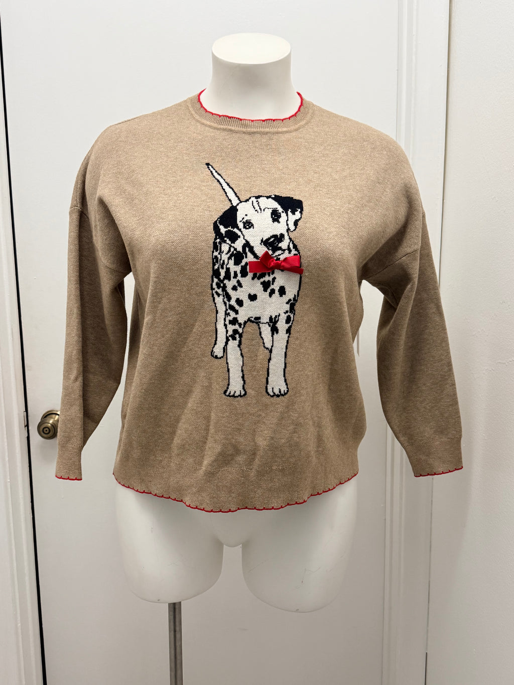Dalmatian Dog Print Sweater with Red Bow #176 Sz 1x