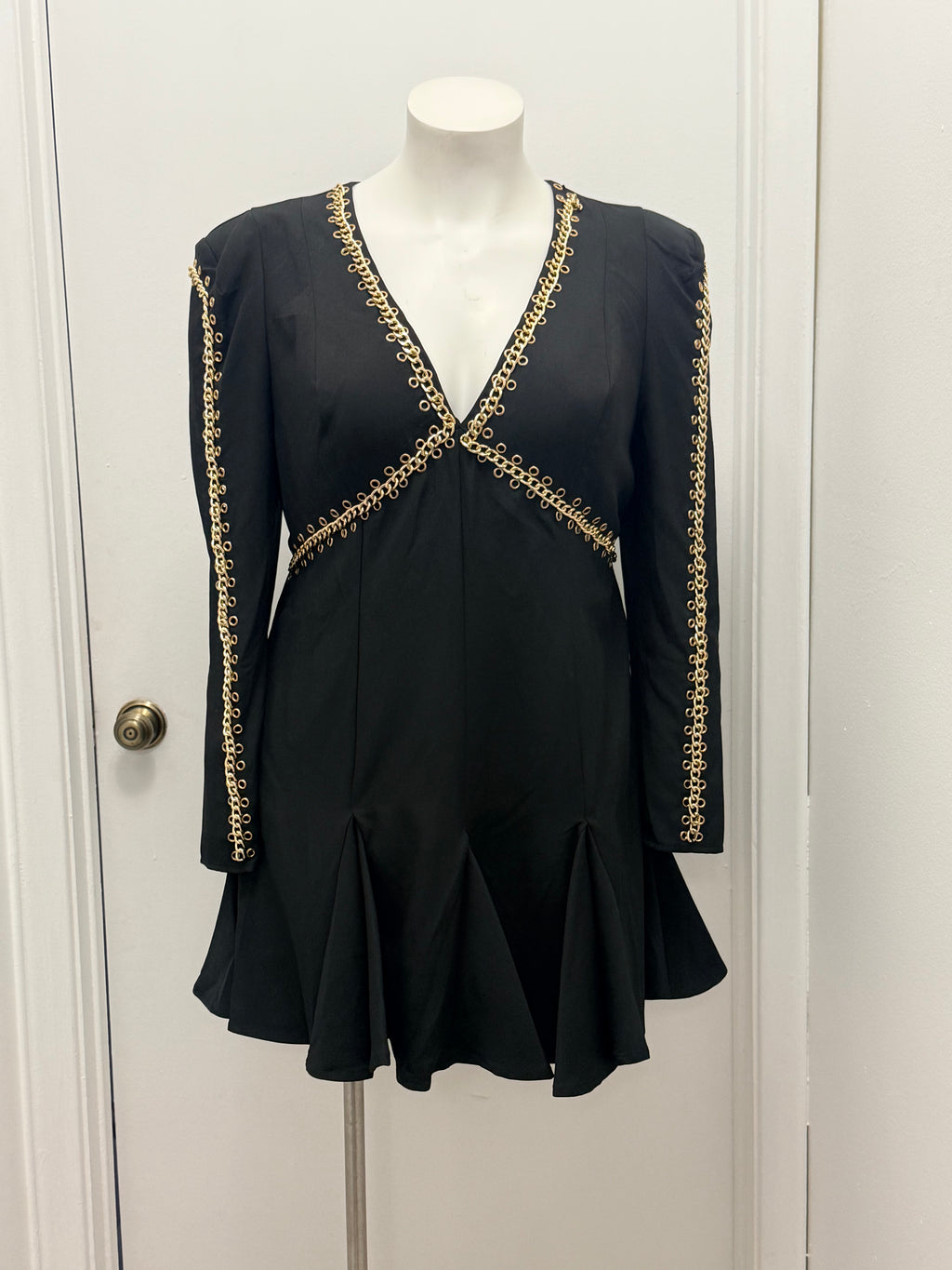 Gold Chain Trim Flare Dress #130