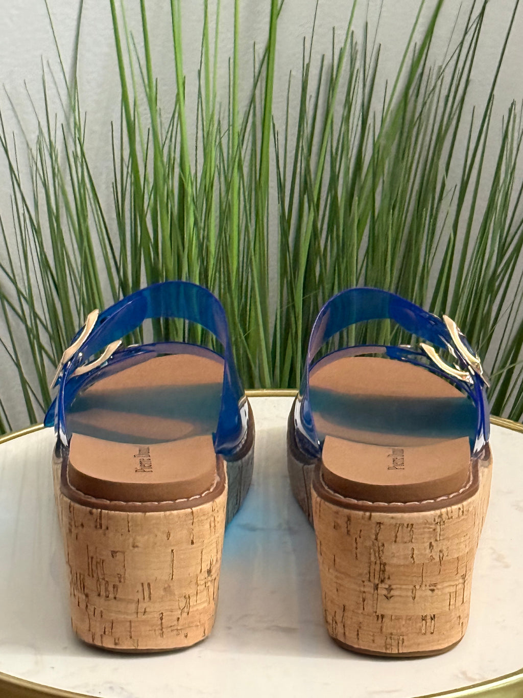#215 Blue Clear Double Buckle Wedge Sandals 🚨sizedown