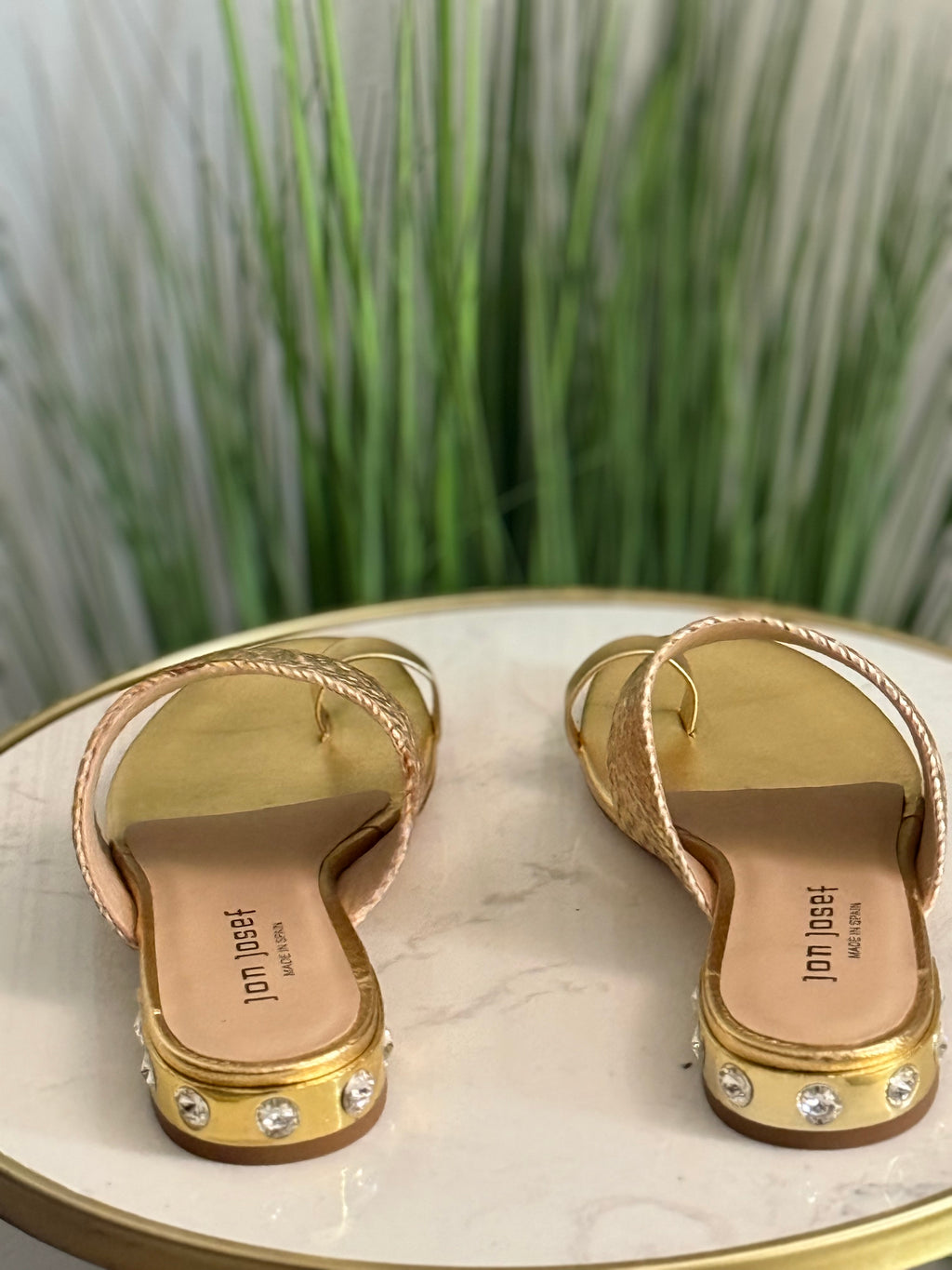 #286 Metallic Woven Toe Ring Slide Sandals