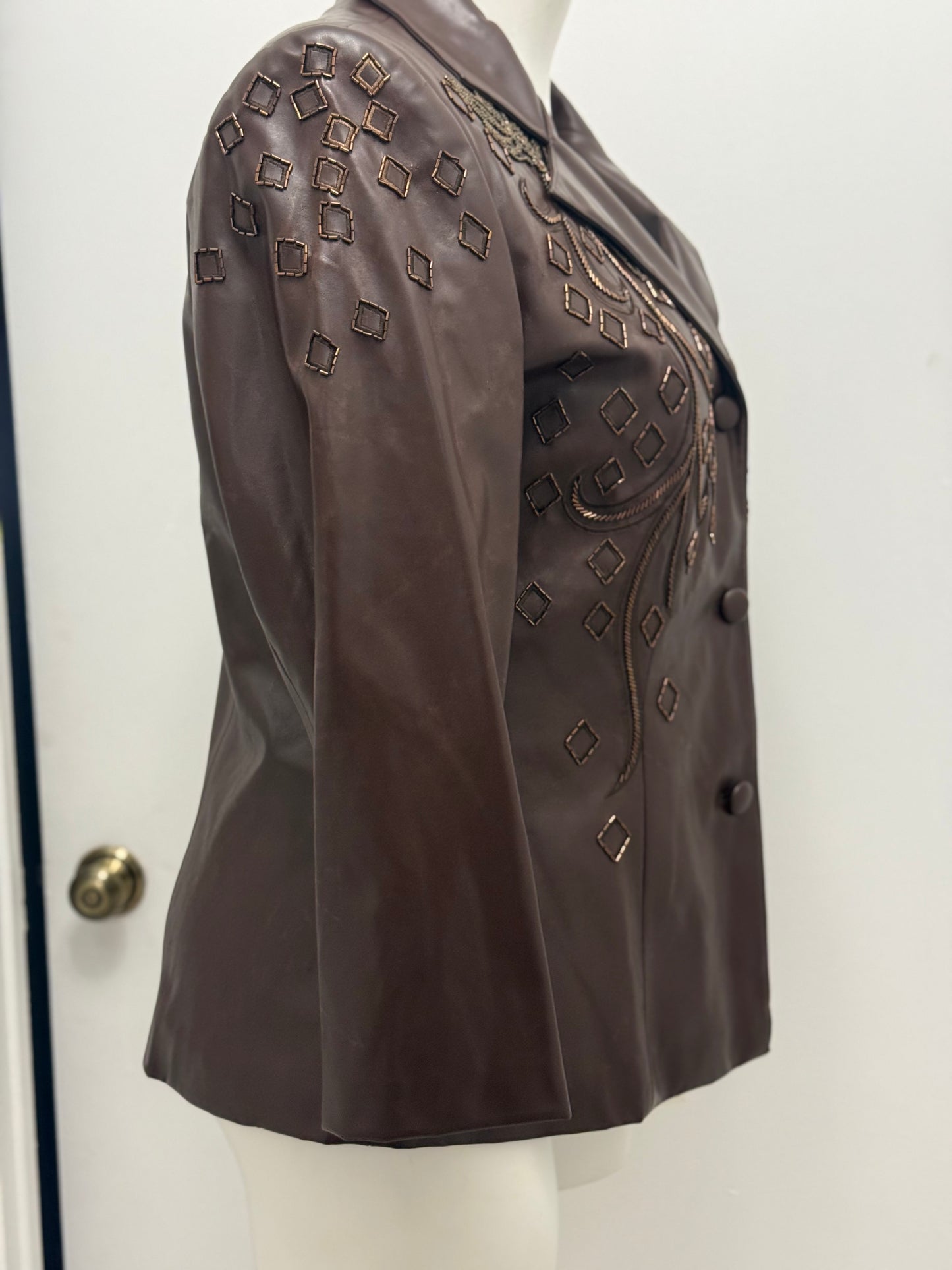 #125 Beaded Faux Leather Jacker