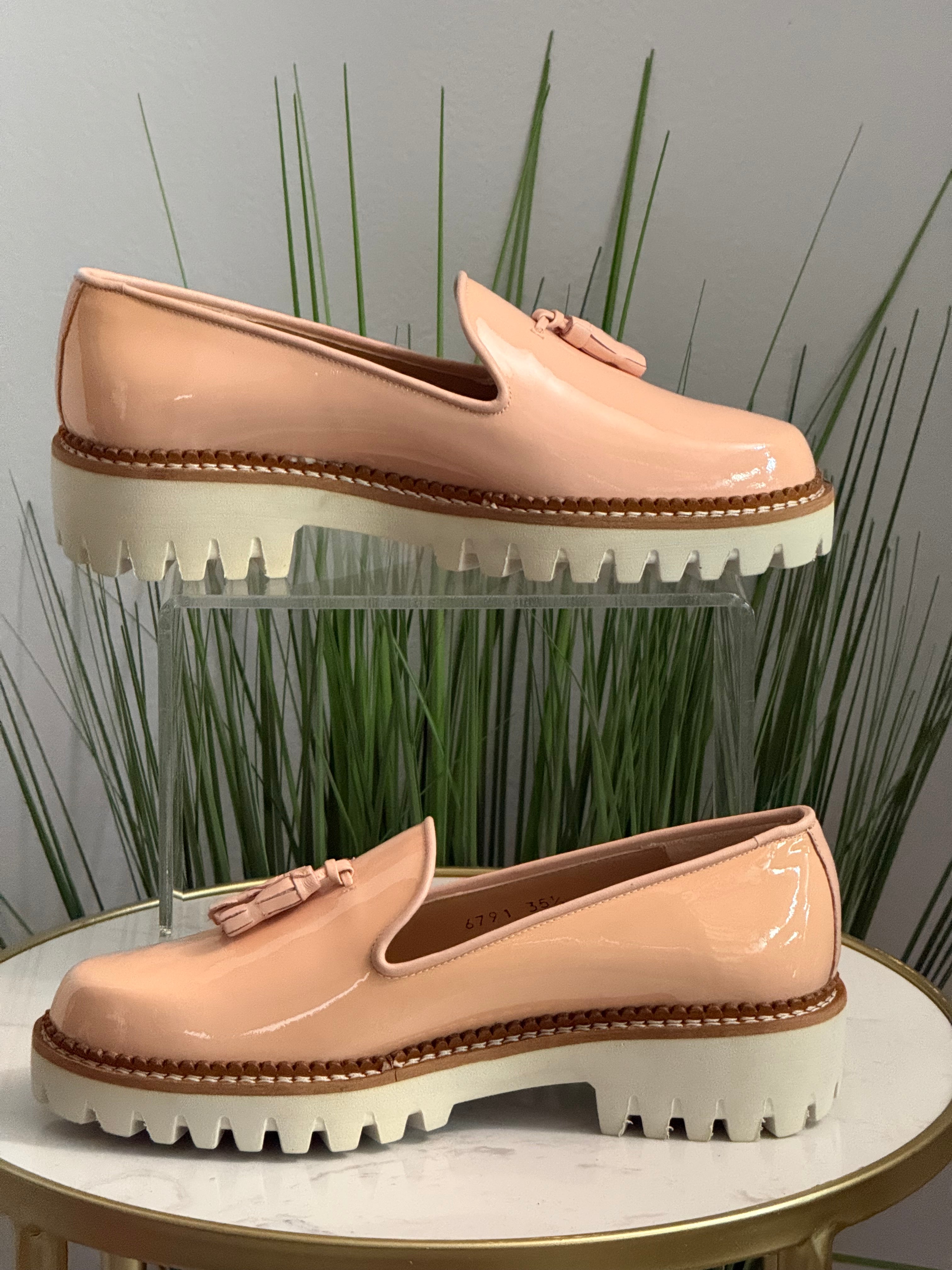 Patent leather tassel loafers