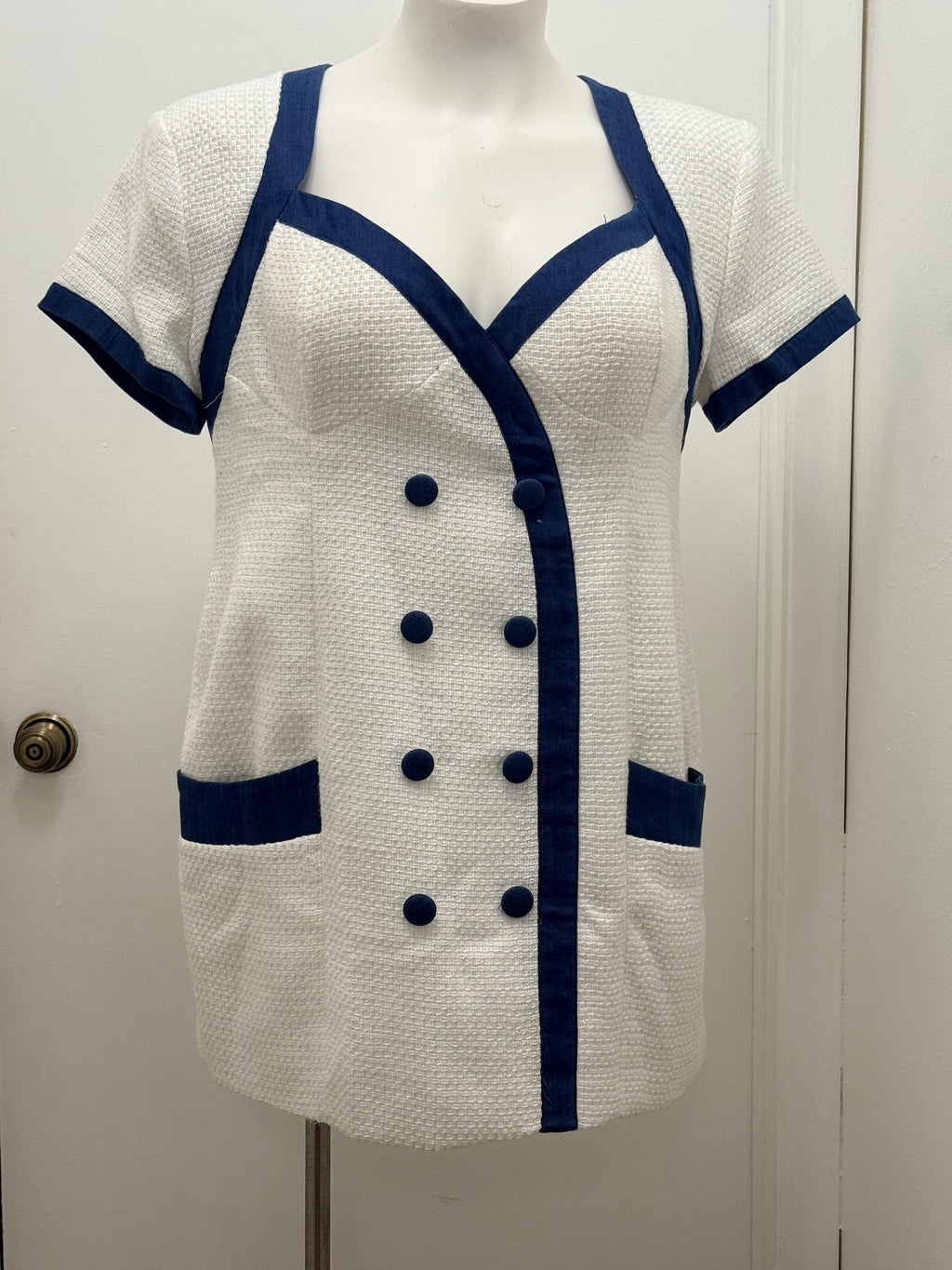 Chic Denim Trim Blazer Dress #170