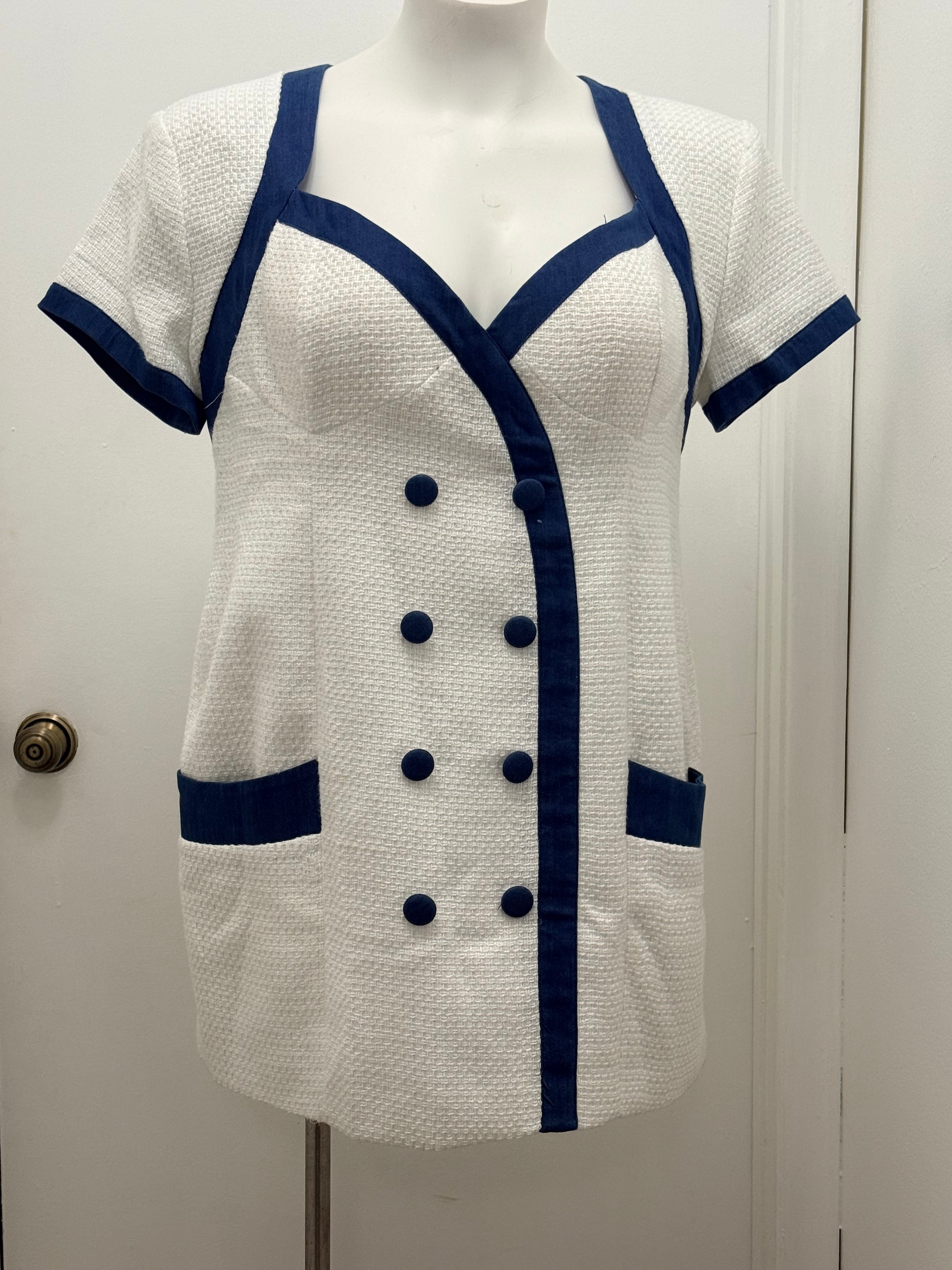 Chic Denim Trim Blazer Dress #170