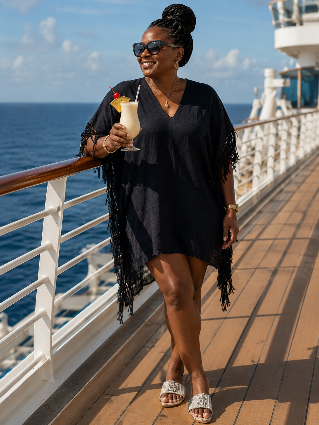 #21 Navy Fringe Resort Kaftan