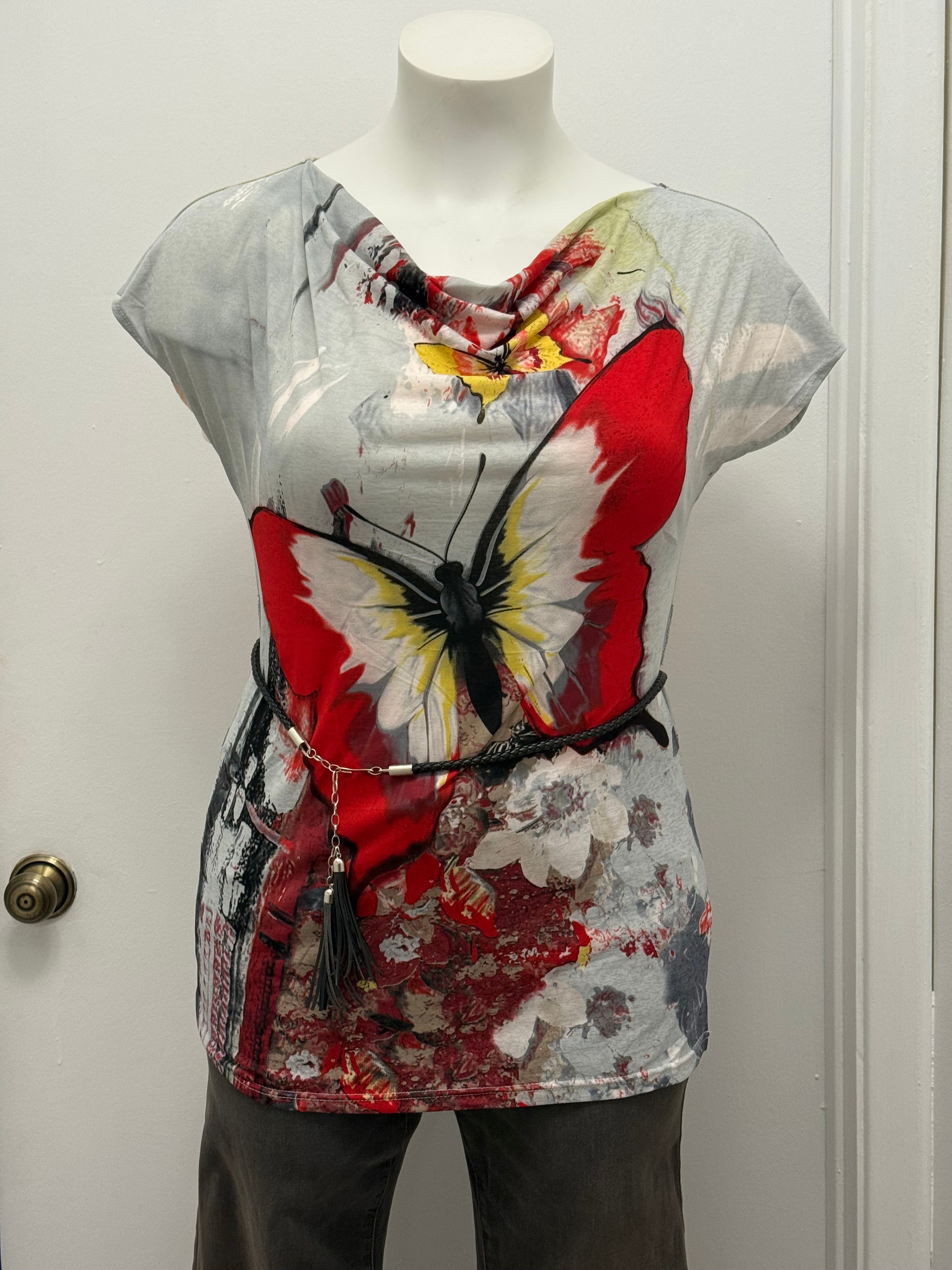 #124 Butterfly Print Tunic Top