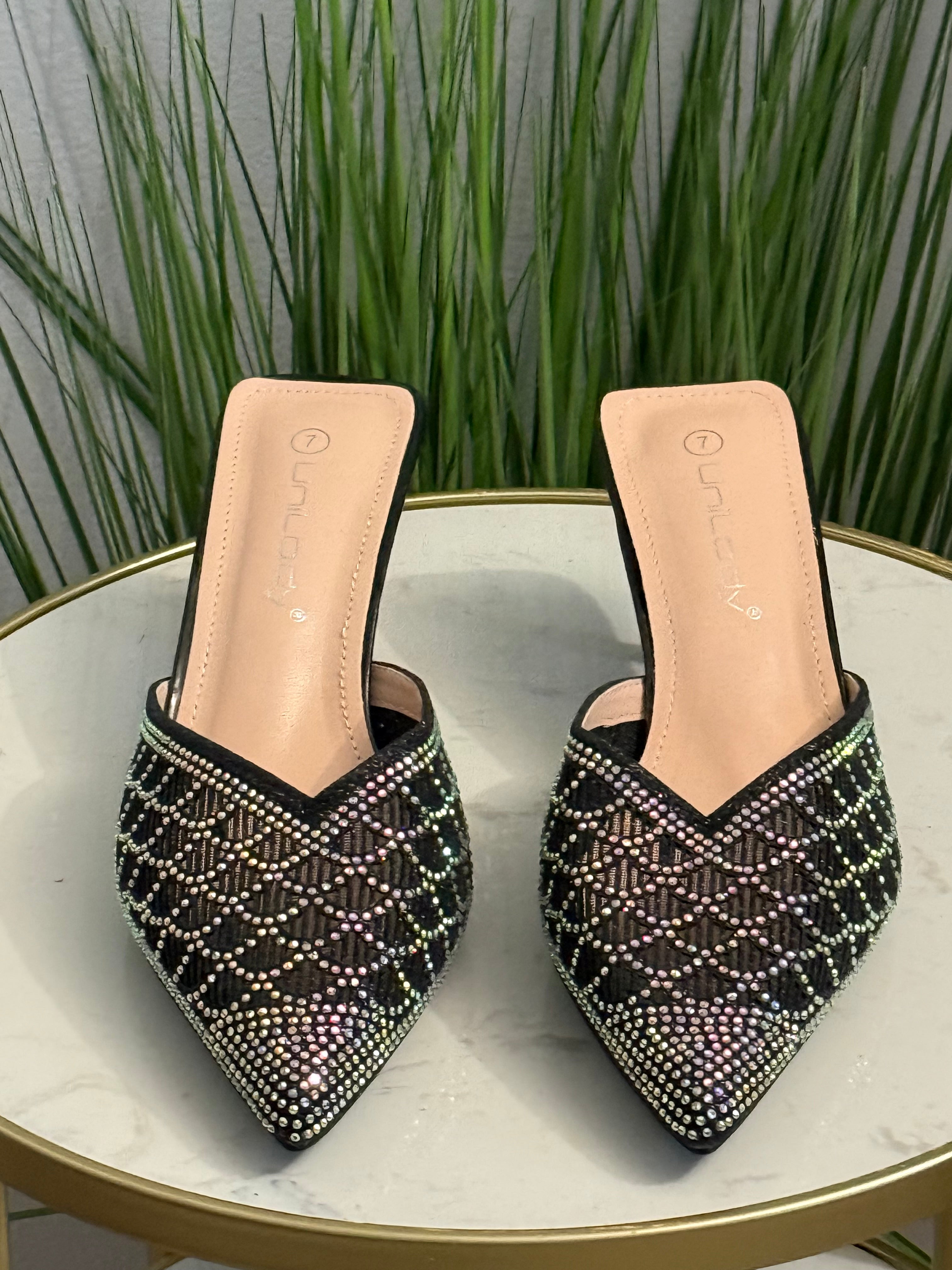 #206 Lady Rhinestone Mesh Mule 2 5’ Heels