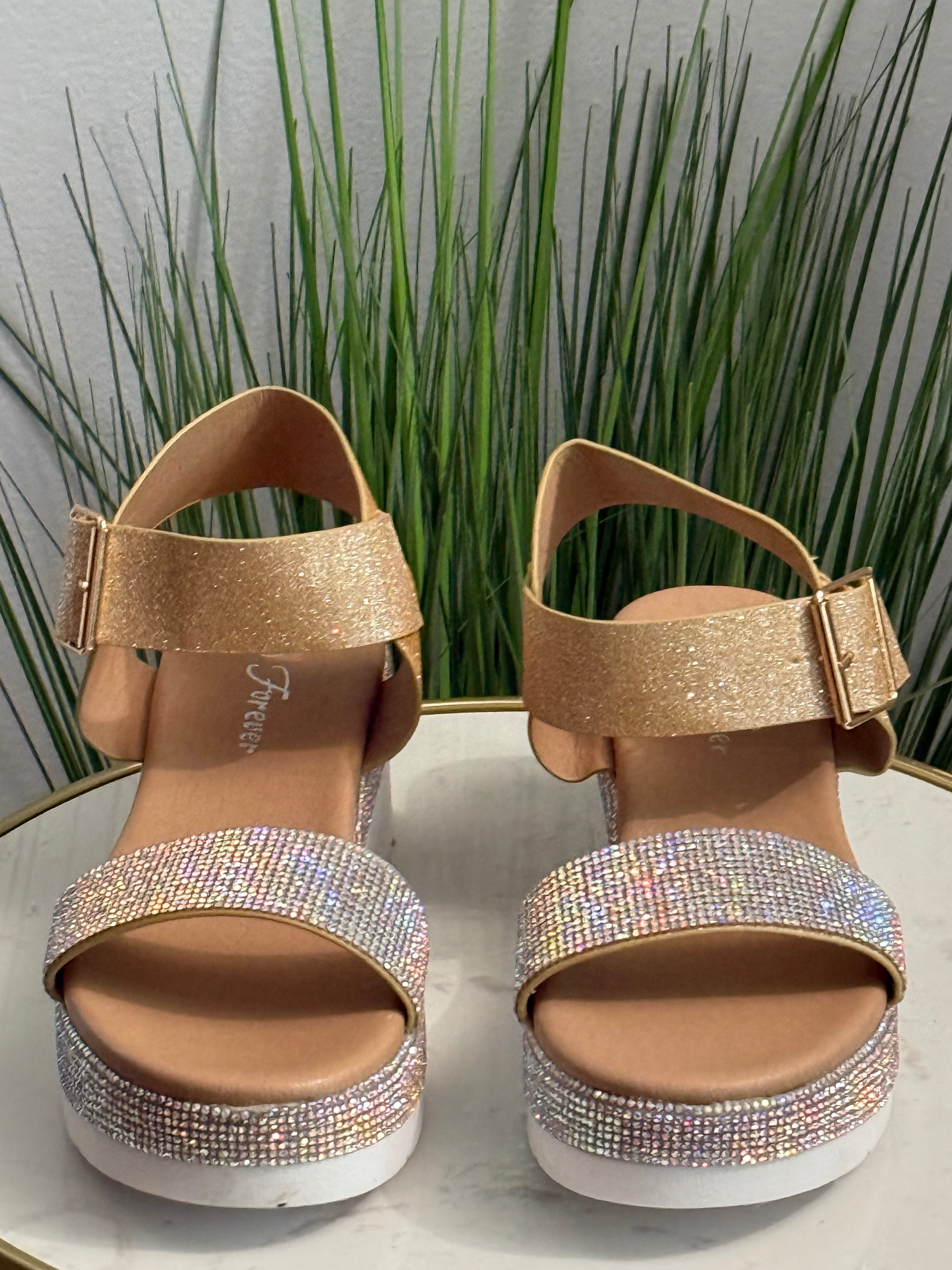 #218 Disco Sparkly Buckle Strap Wedge Sandals