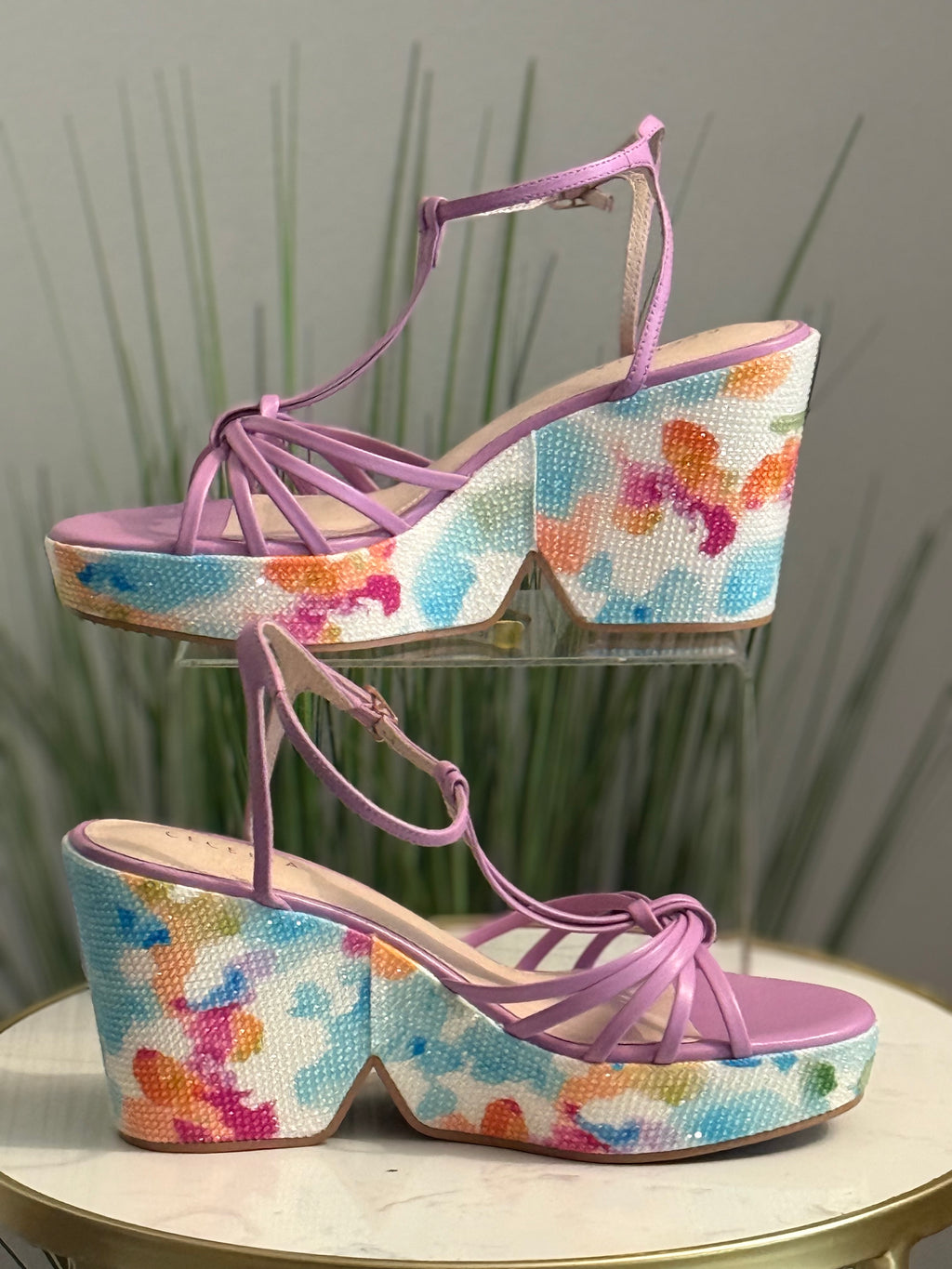 Sequin Floral Platform Wedge Sandals | Sz 9| #202