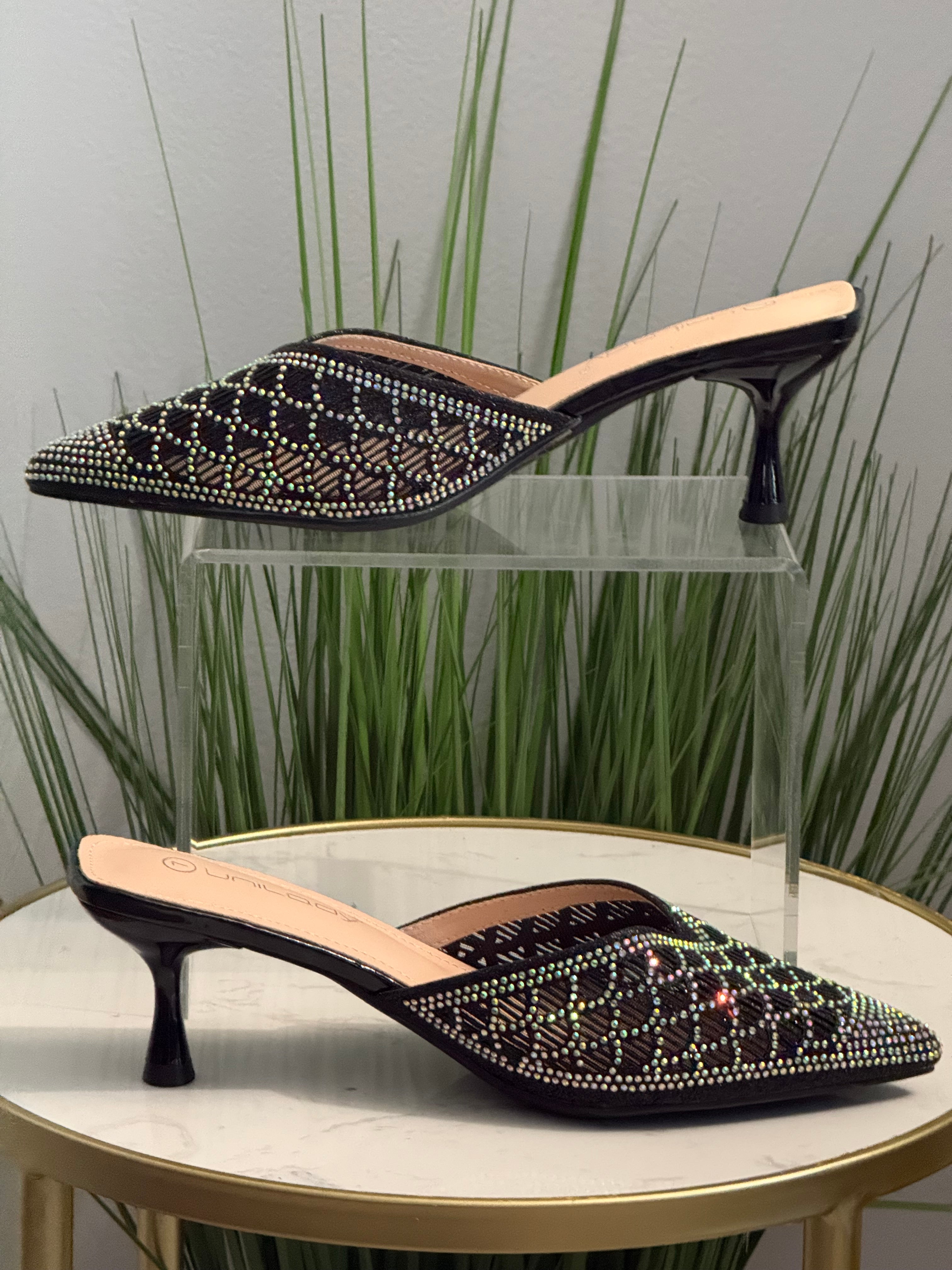 #206 Lady Rhinestone Mesh Mule 2 5’ Heels