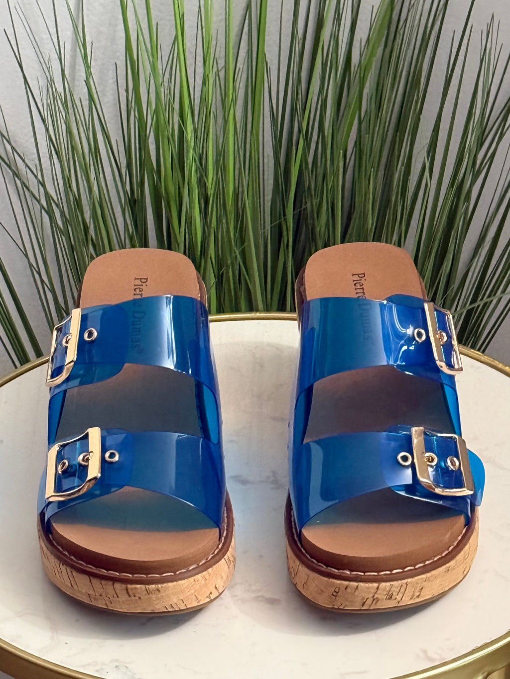 #215 Blue Clear Double Buckle Wedge Sandals 🚨sizedown
