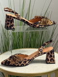 Precious Leopard Print Slingback Rhinestone Bow Block Heels