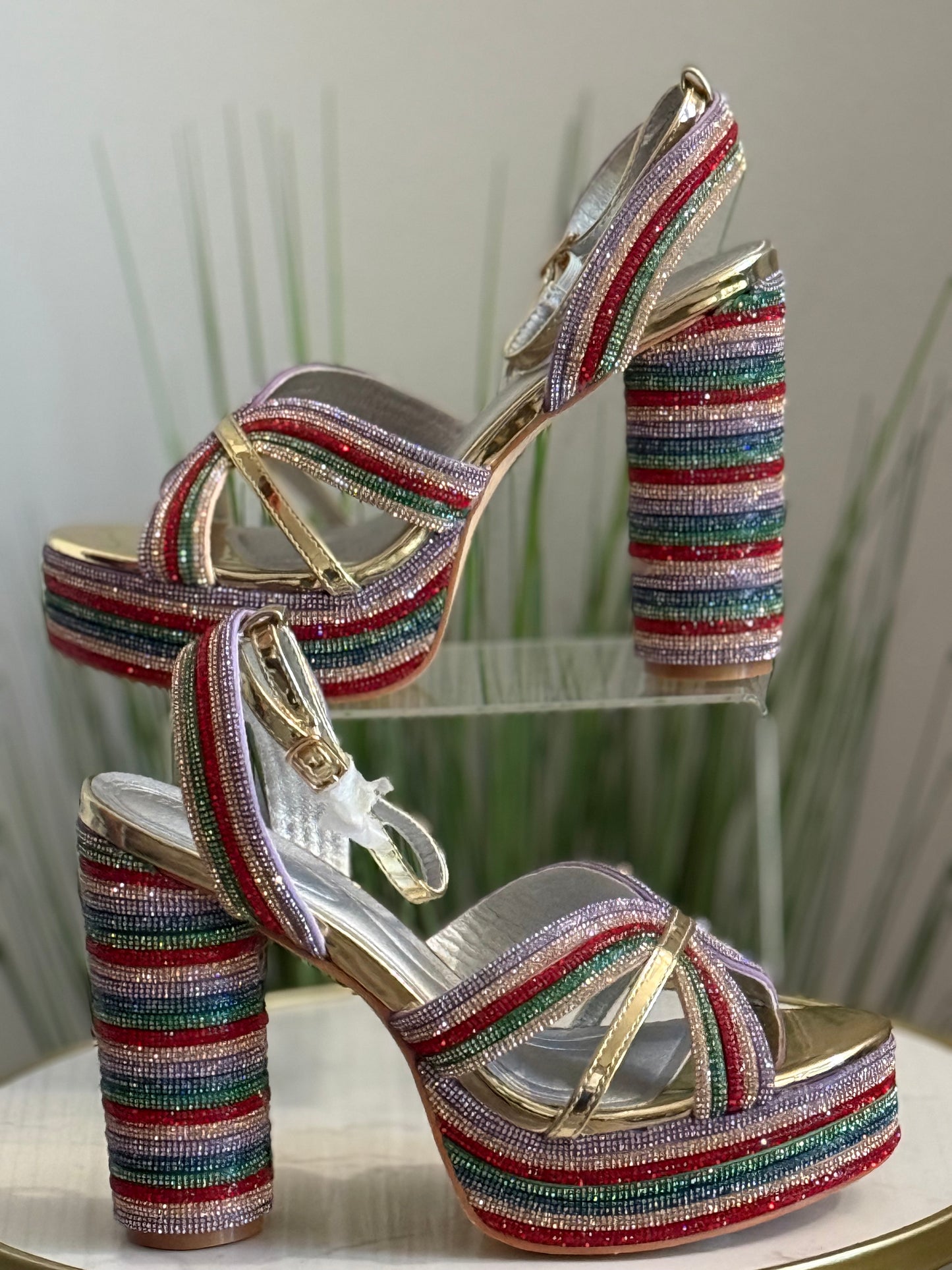 #235 Multicolor Rhinestone Platform Heels