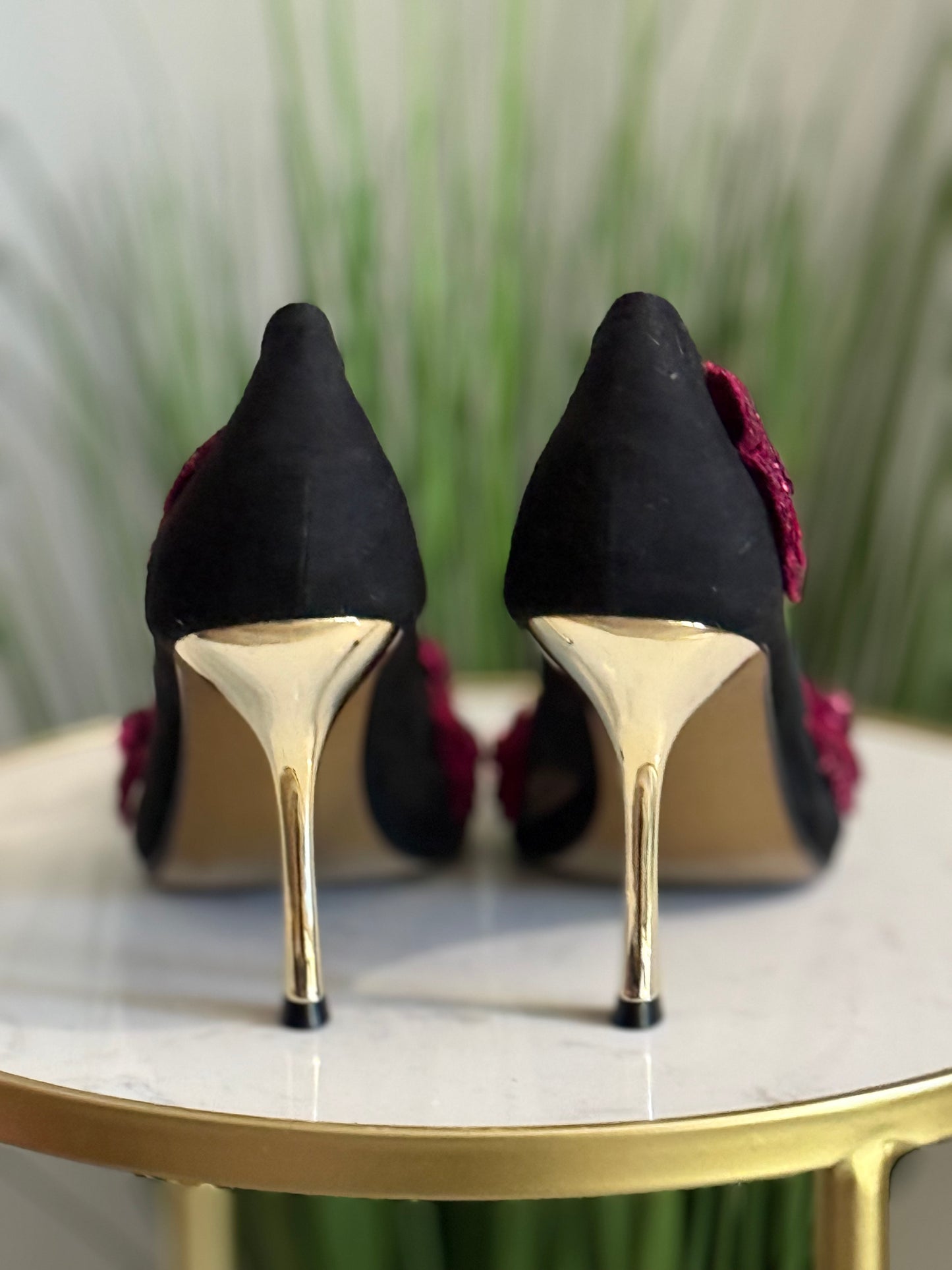 #327 Sequin Mesh Floral Heels