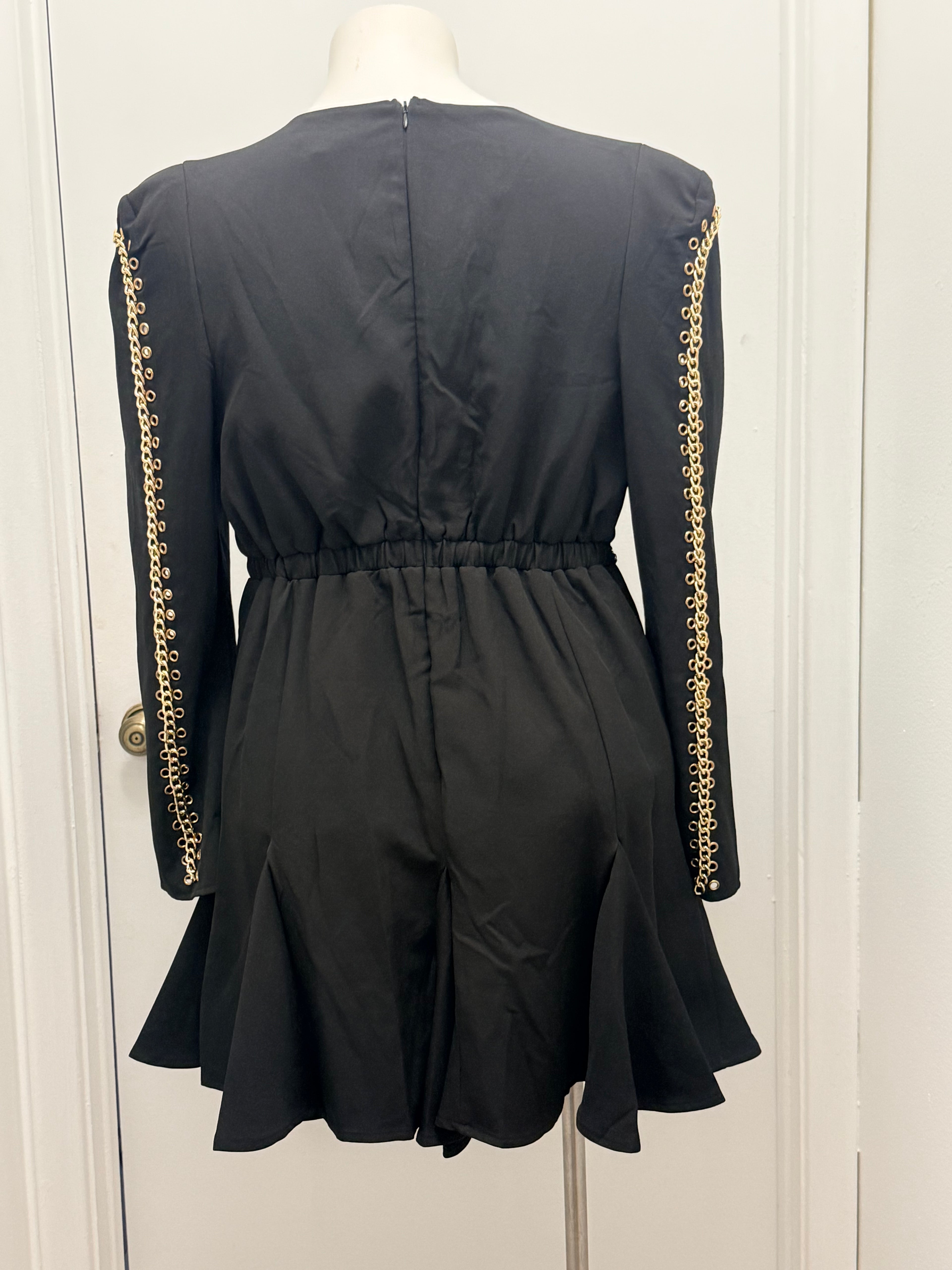 Gold Chain Trim Flare Dress #130