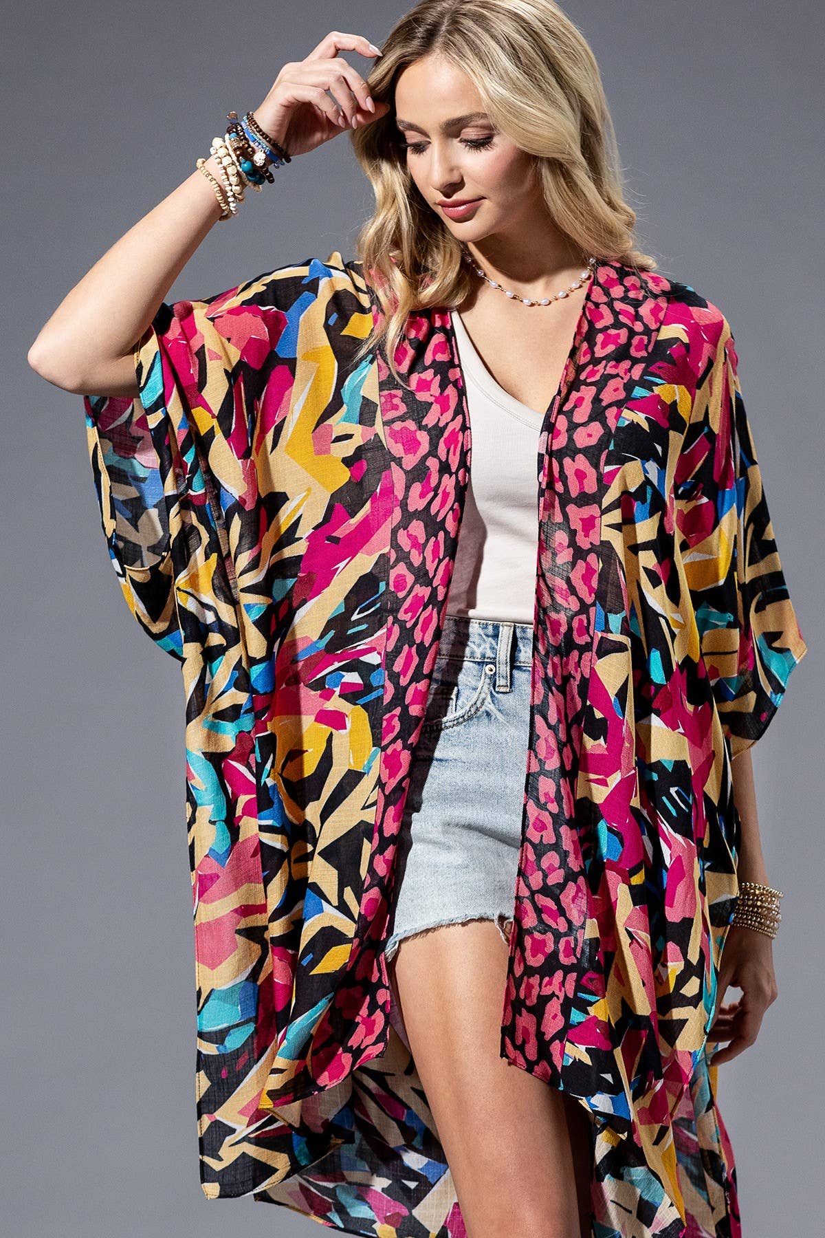 Abstract Multi Viscose Kimono: ABSTRACT MULTI