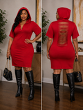 Sexy Red Hooded Distressed Back Dress #52