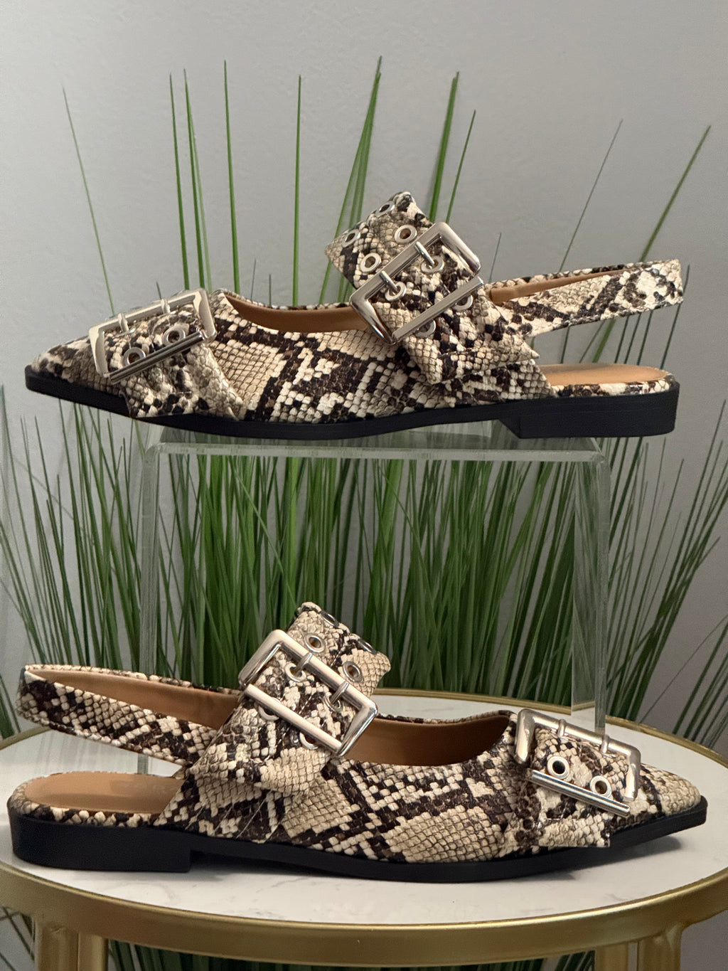 Grillo Snake Print Slingback Flats