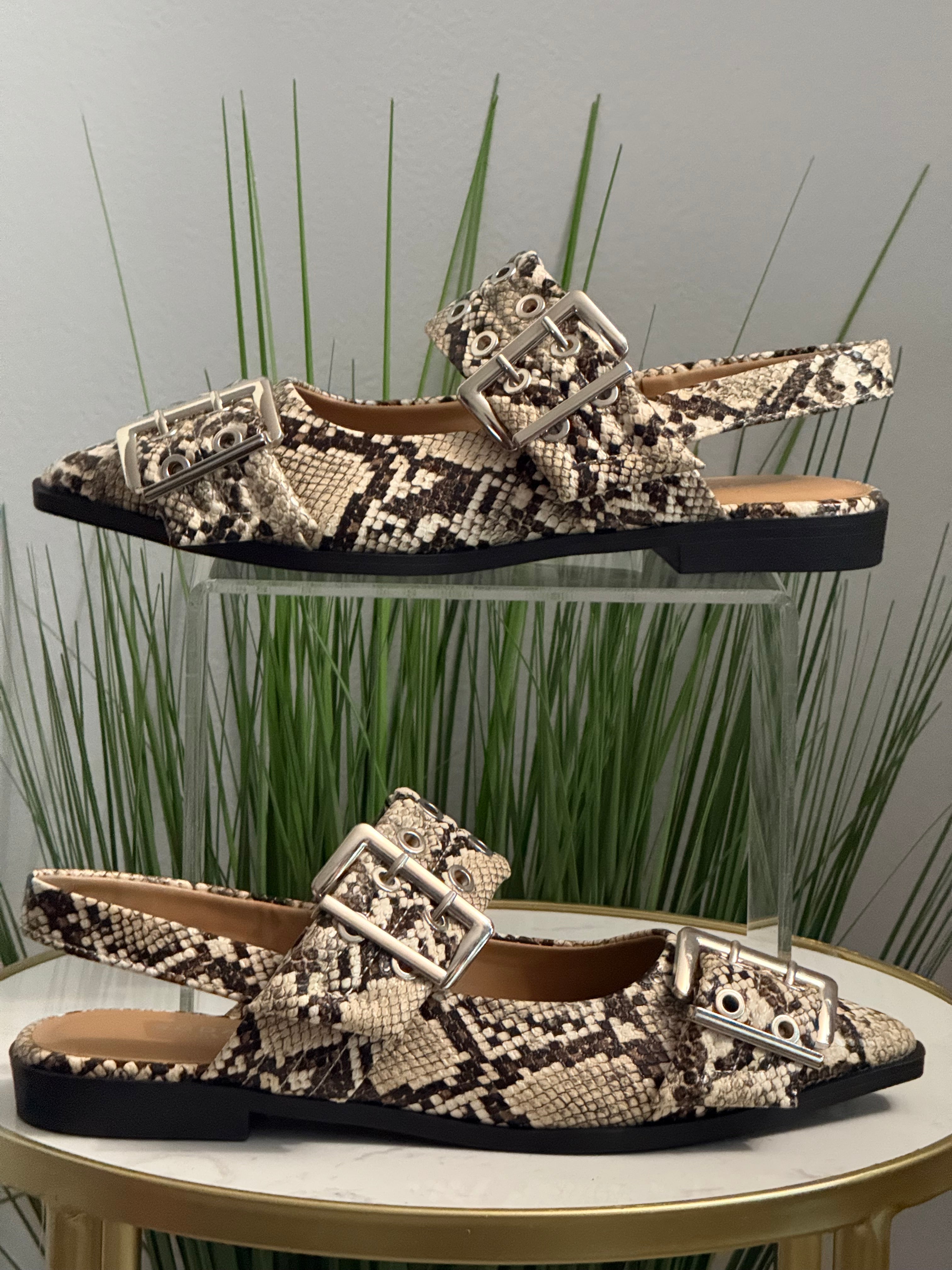 Grillo Snake Print Slingback Flats