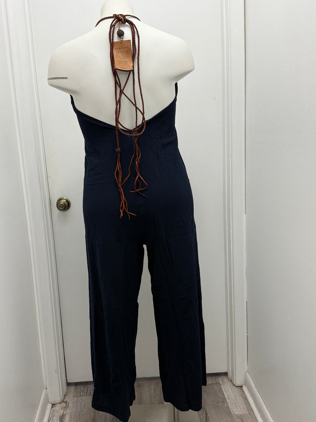 #61 Open Back Halter Wide Leg Jumpsuit (OSFM)