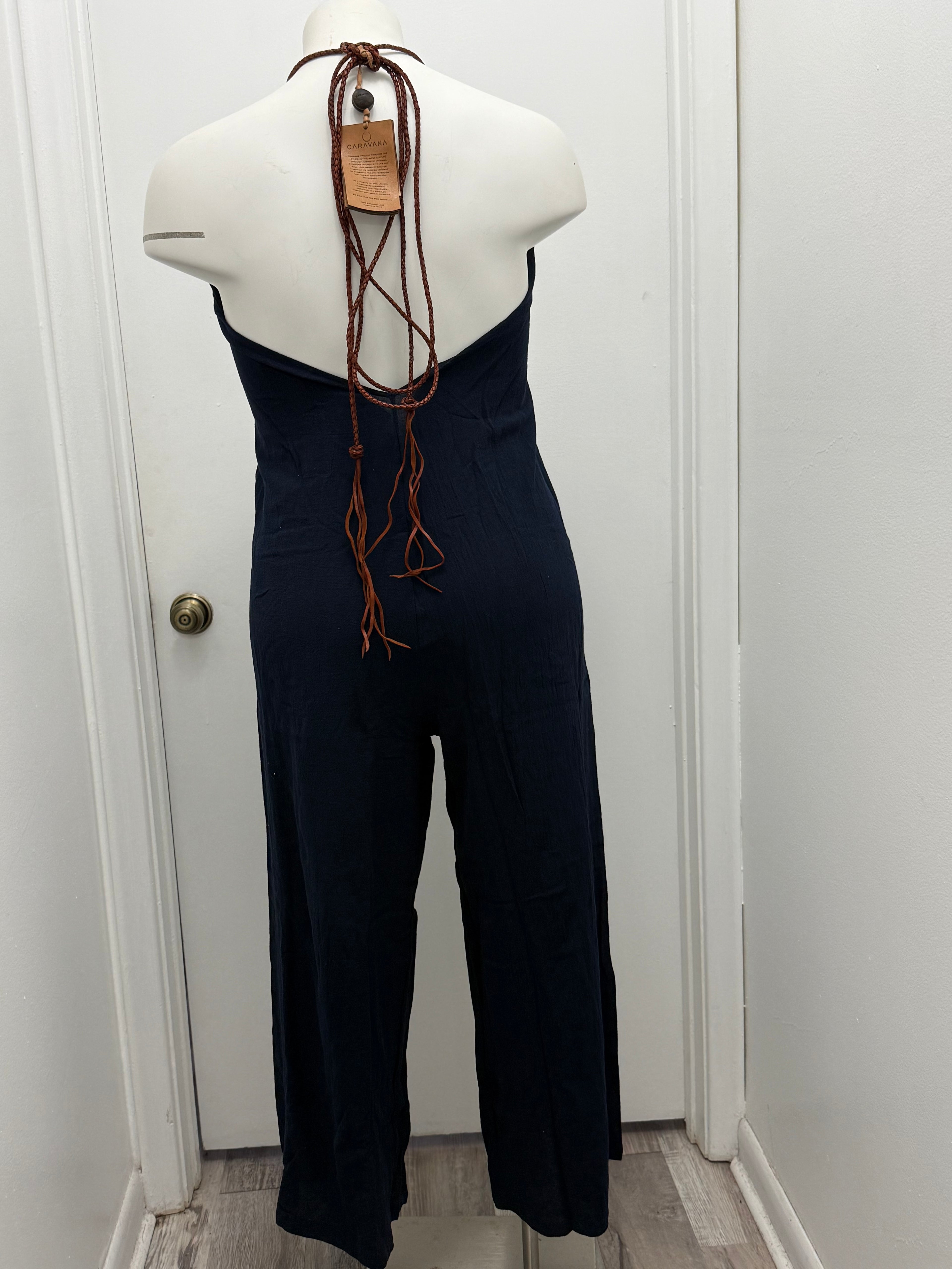 #61 Open Back Halter Wide Leg Jumpsuit (OSFM)