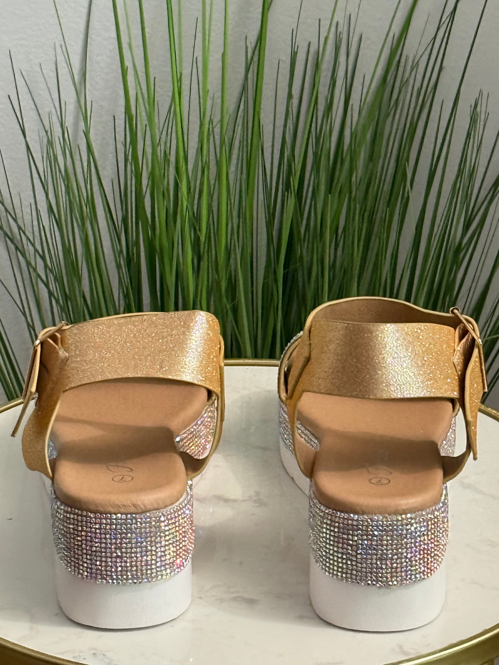 #218 Disco Sparkly Buckle Strap Wedge Sandals