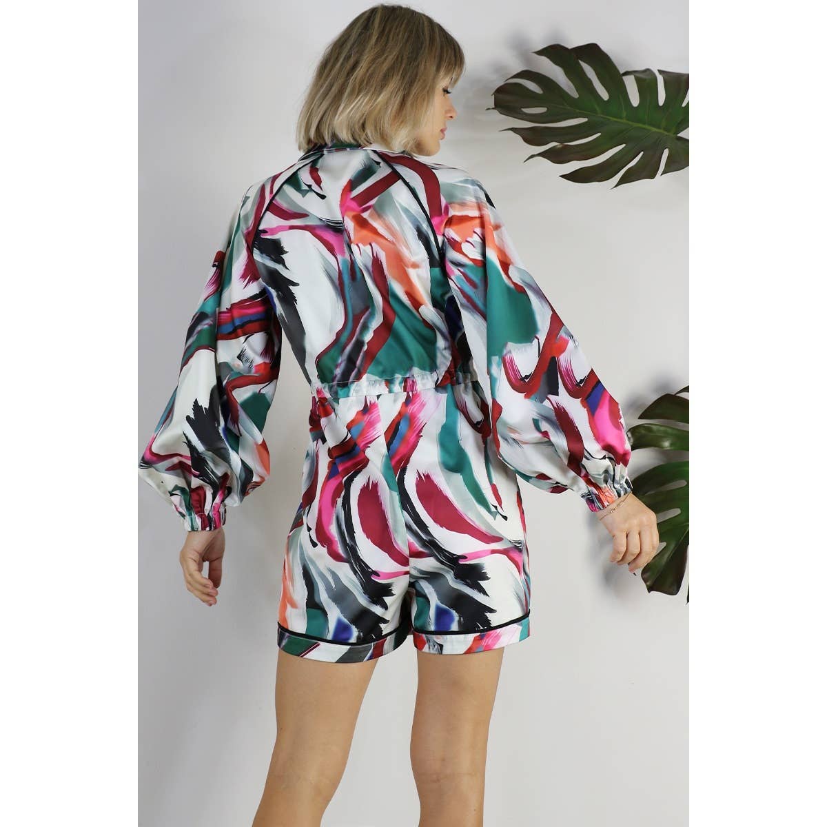 #204 PIPING POCKET LONG SLEEVE ROMPER