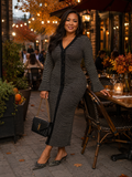 Striped Ribbed Knit Button-Front Midi Dress