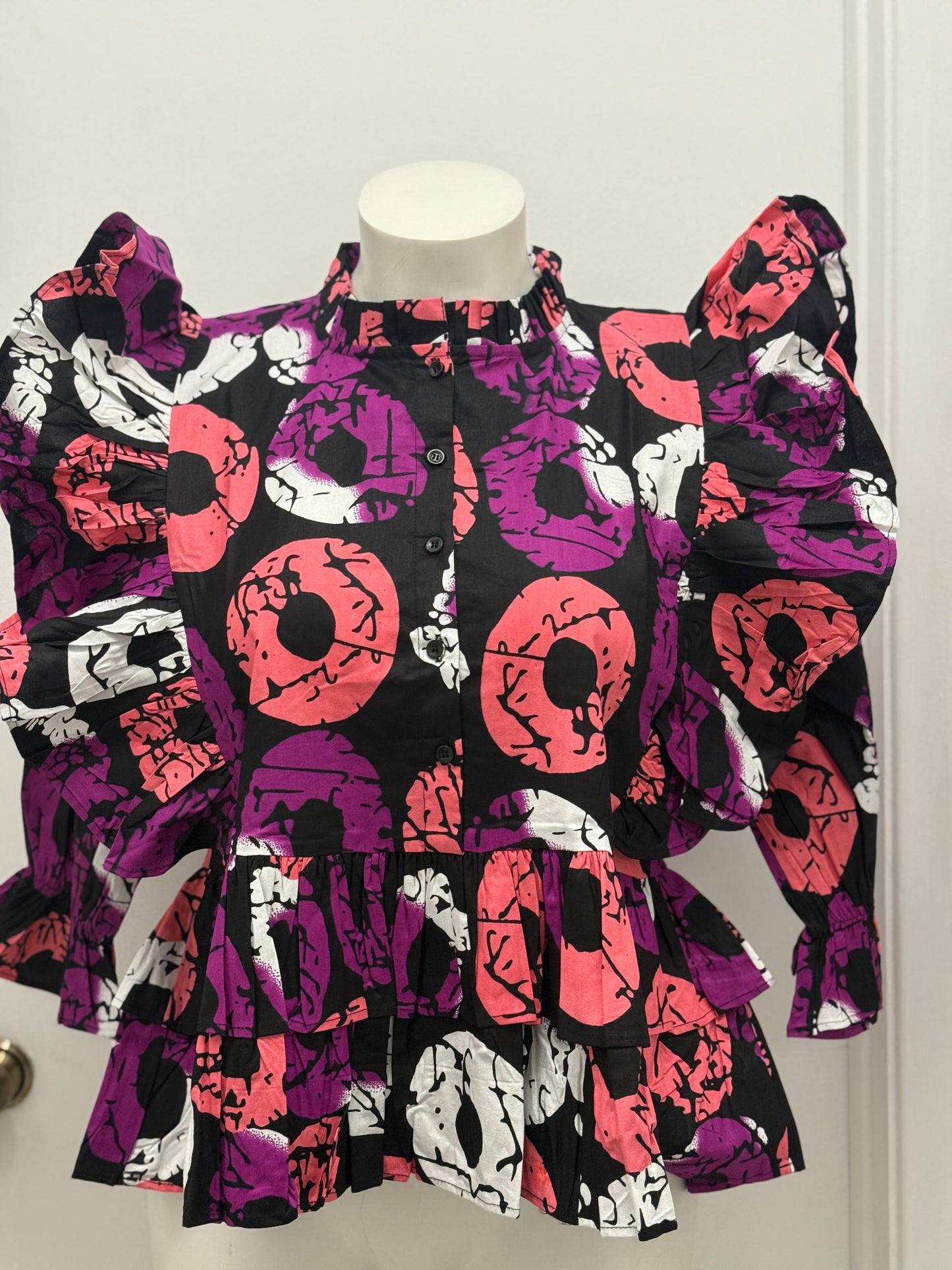 #19 Ruffle Sleeve Peplum Button Down Top