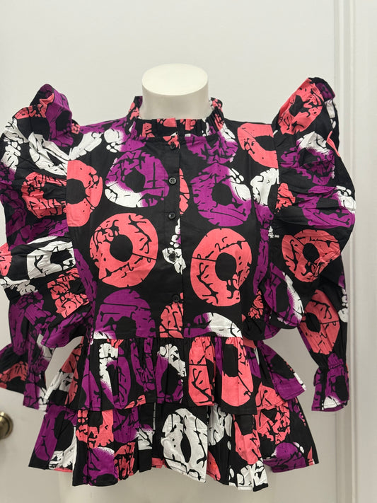 #19 Ruffle Sleeve Peplum Button Down Top