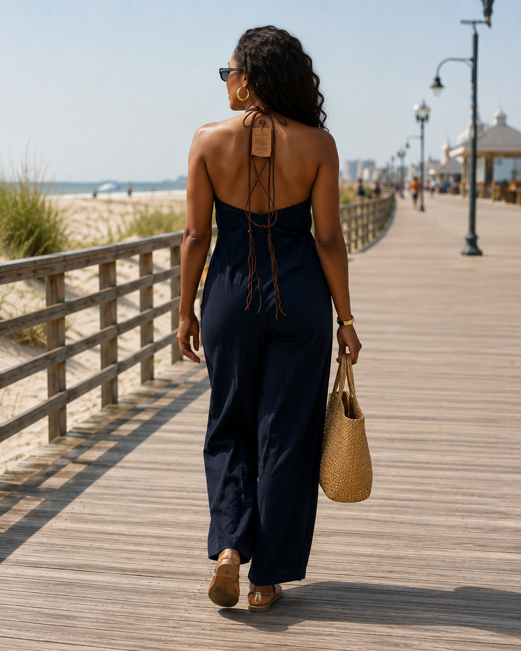 #61 Open Back Halter Wide Leg Jumpsuit (OSFM)