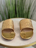 #286 Metallic Woven Toe Ring Slide Sandals
