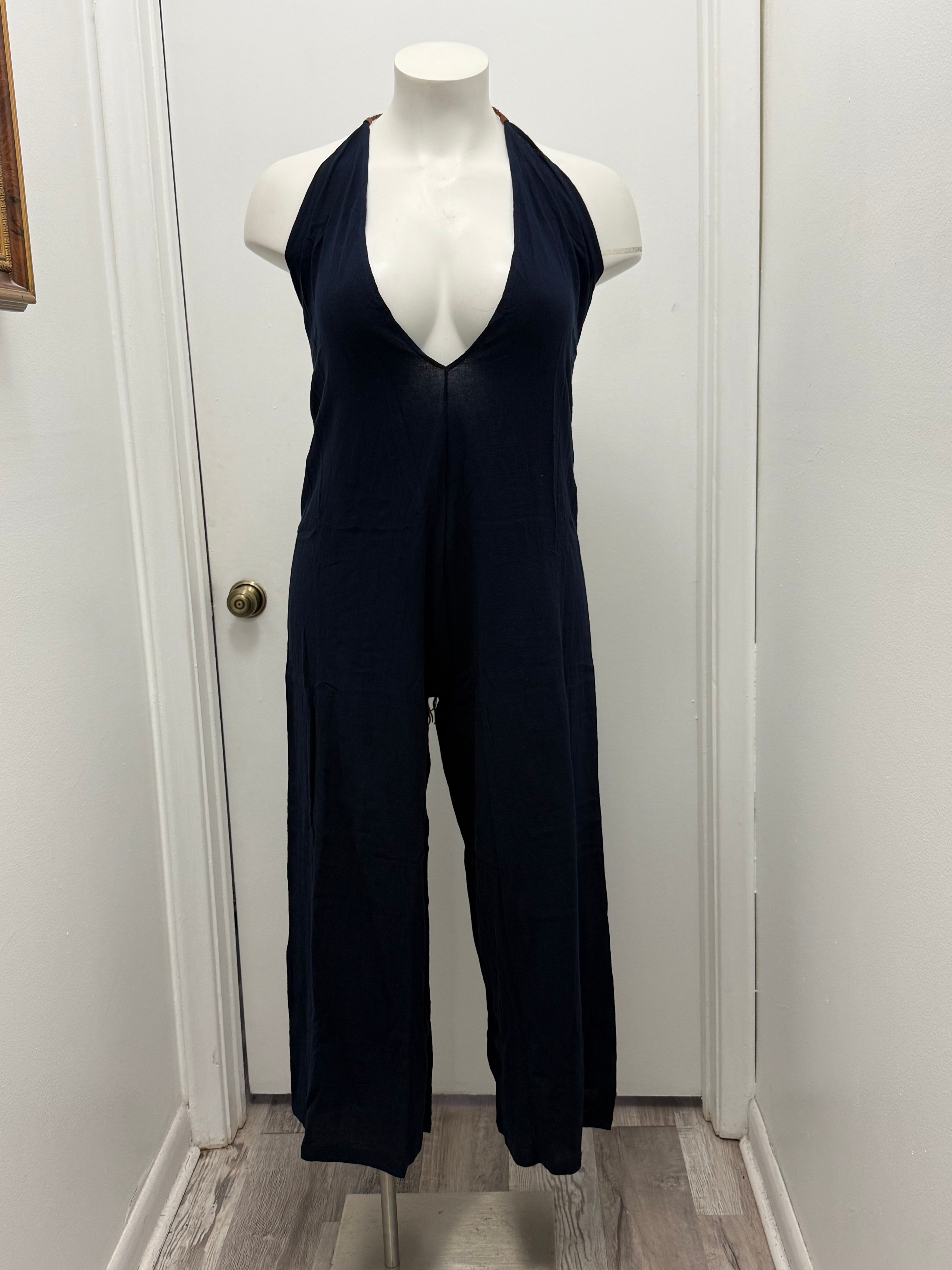 #61 Open Back Halter Wide Leg Jumpsuit (OSFM)