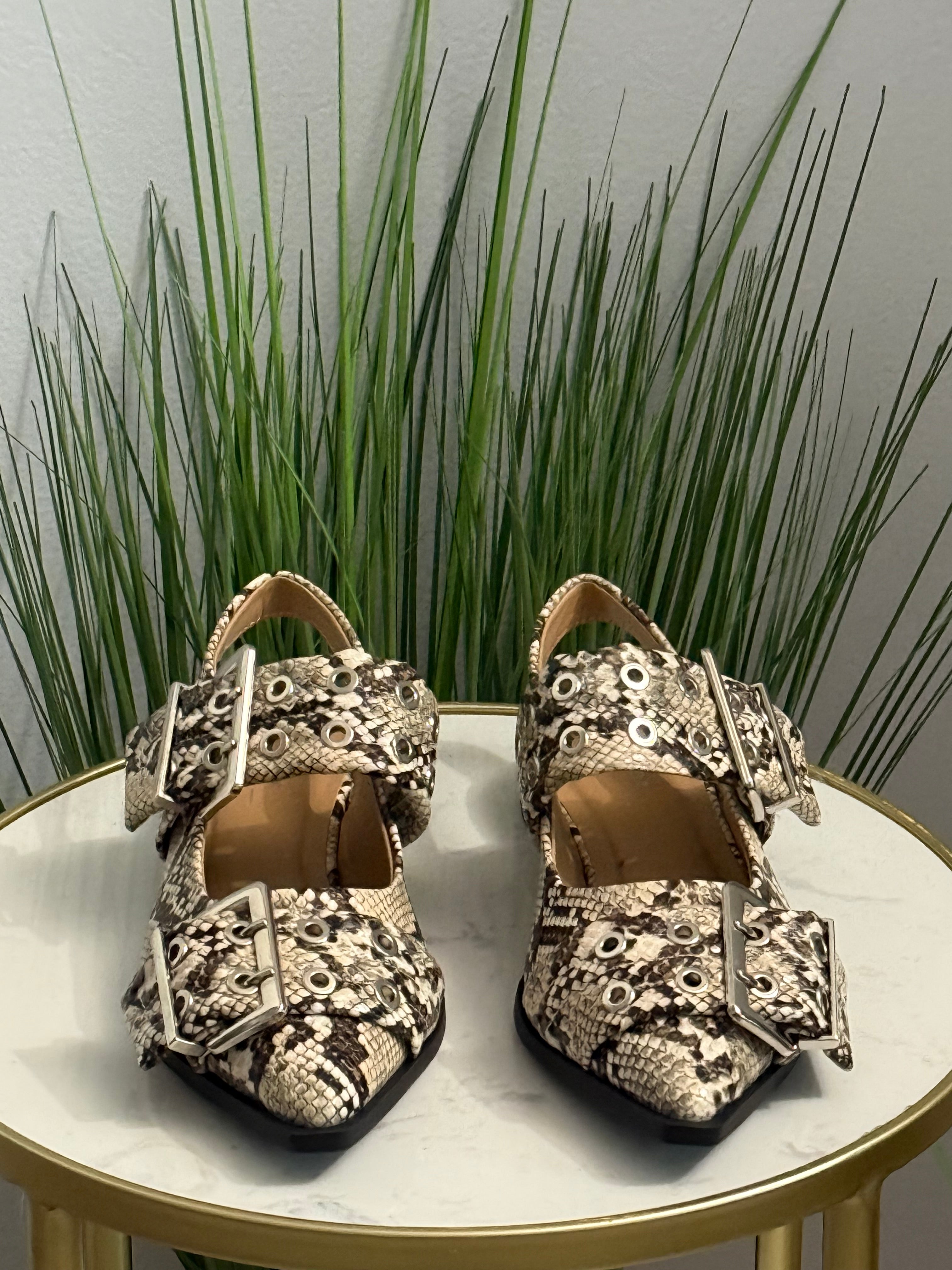Grillo Snake Print Slingback Flats
